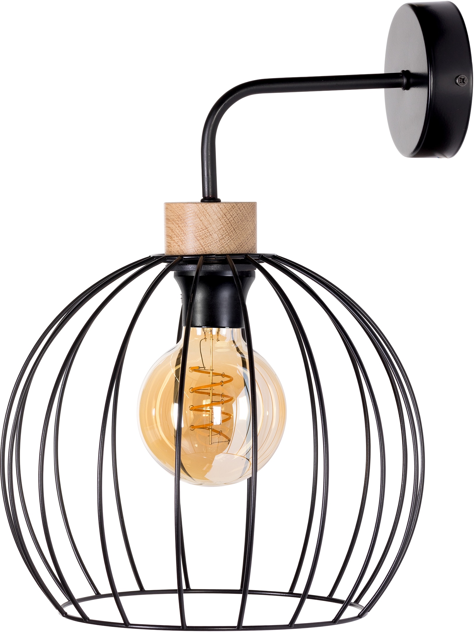 BRITOP LIGHTING Wandleuchte »Coop«, 1 flammig-flammig, Dekorative Leuchte aus Metall mit Elementen aus Eichenholz