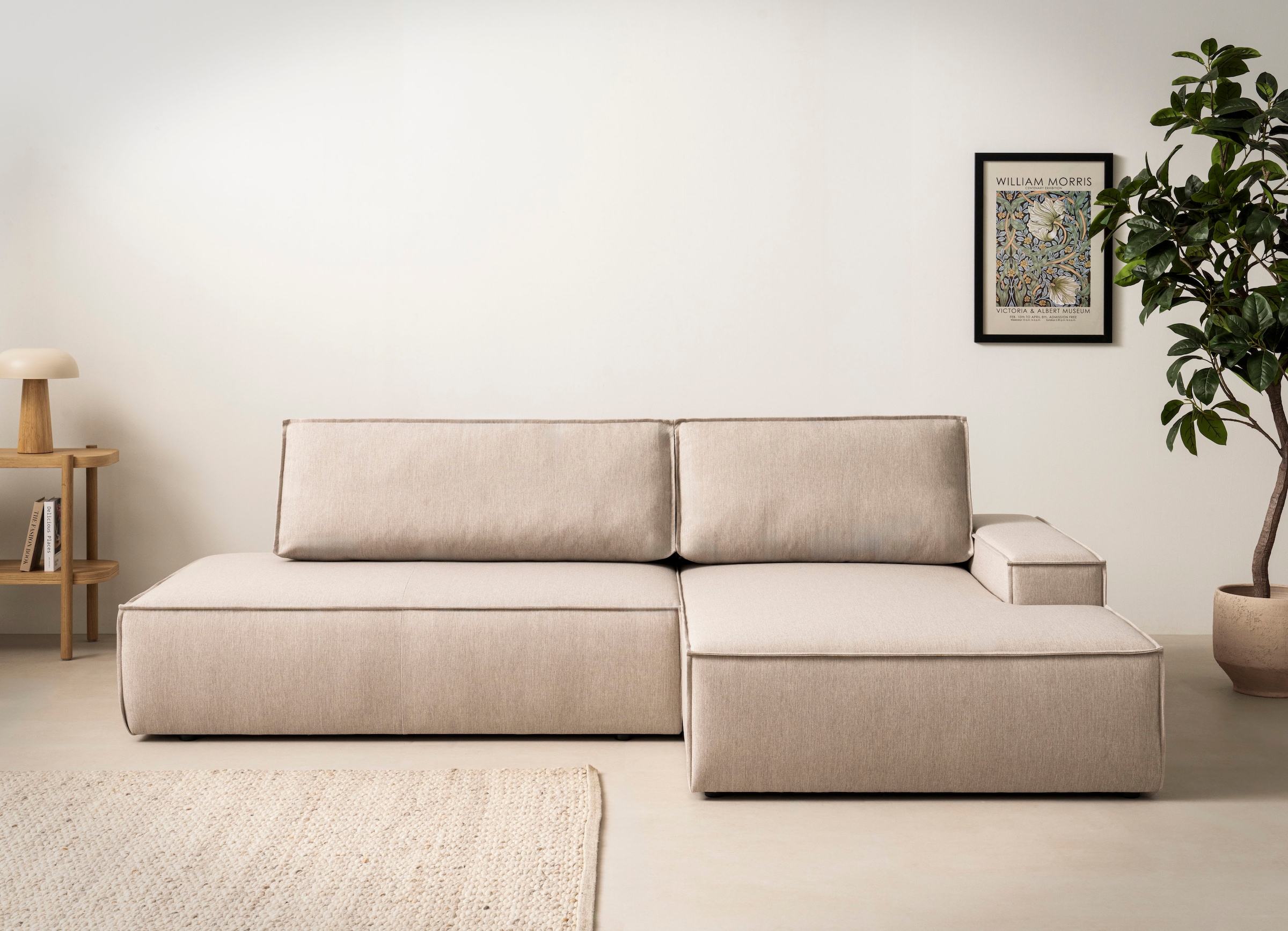 Home affaire Ecksofa »SHERWOOD, Schlafsofa in L-Form offen (275cm), Cord, Leinenoptik«, Schlaffunktion und Bettkasten, Kedernaht, hoher Sitz- & Liegekomfort