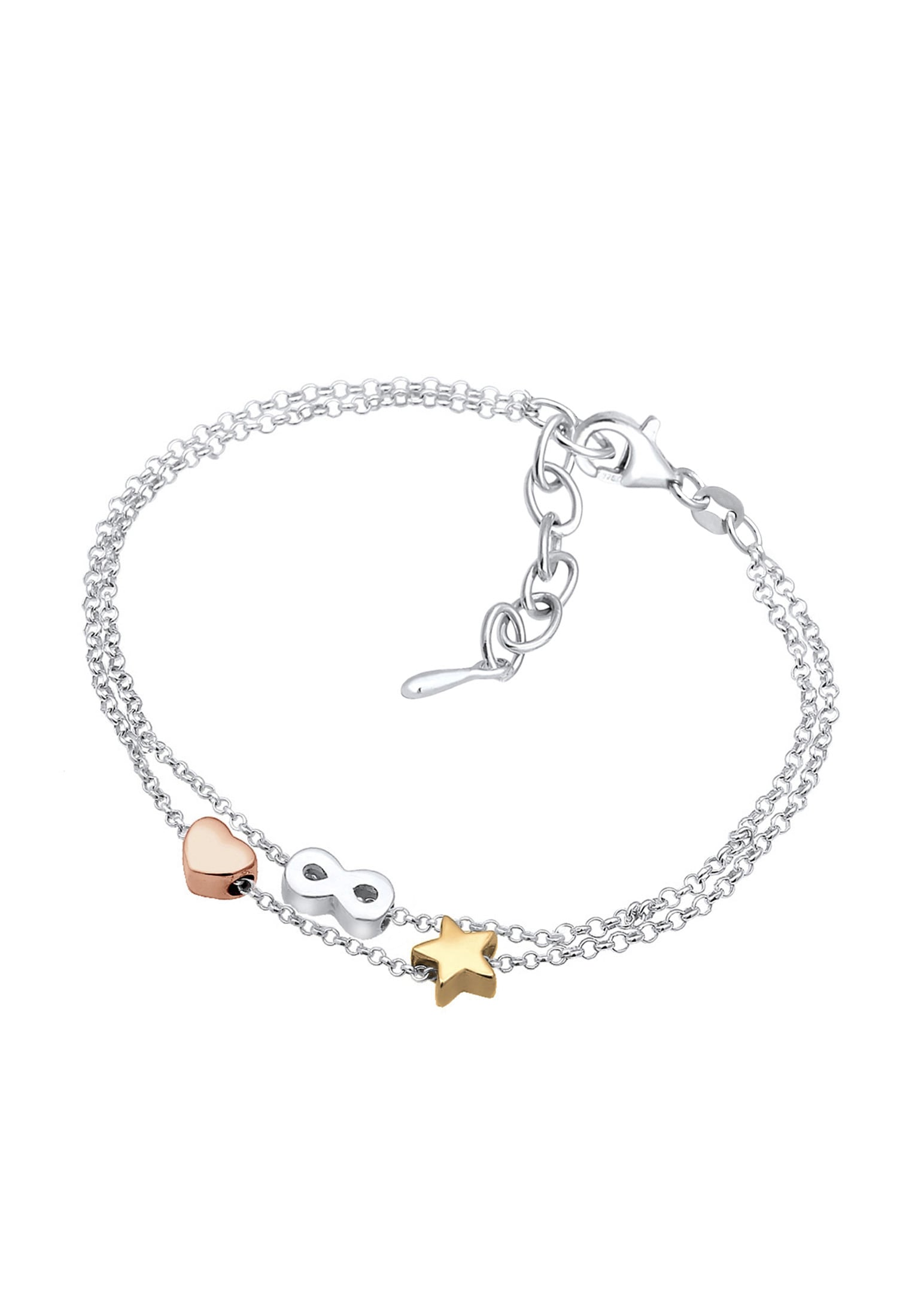 Elli Armkette »Armband Infinity Herz Sterne Tri-Color 925 Sterling Silber«