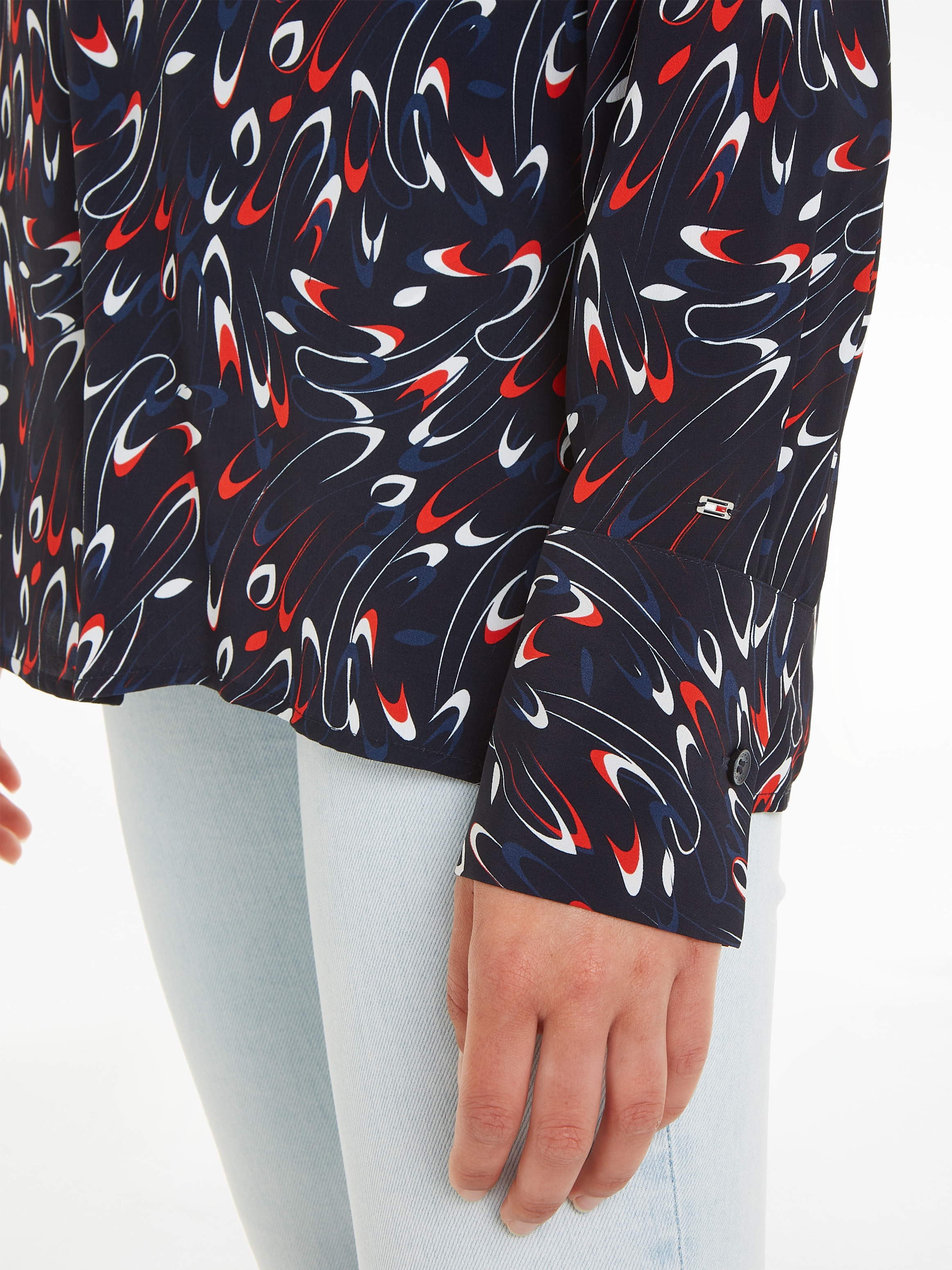 Tommy Hilfiger Langarmbluse »SMALL RIBBON COLLARLESS REG LS«, mit Allover- Muster