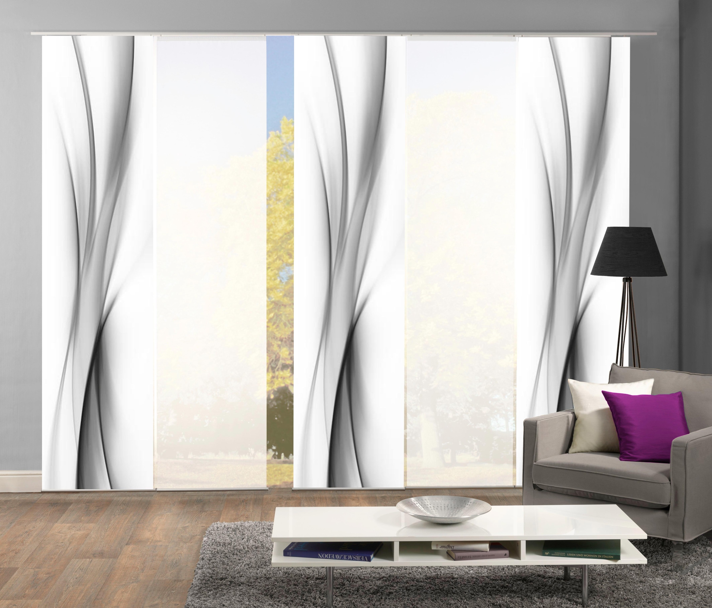 HOME WOHNIDEEN Schiebegardine »UFA« Klettband 5 Stk. tlg. HxB: 245x60, inkl. Befestigungszubehör