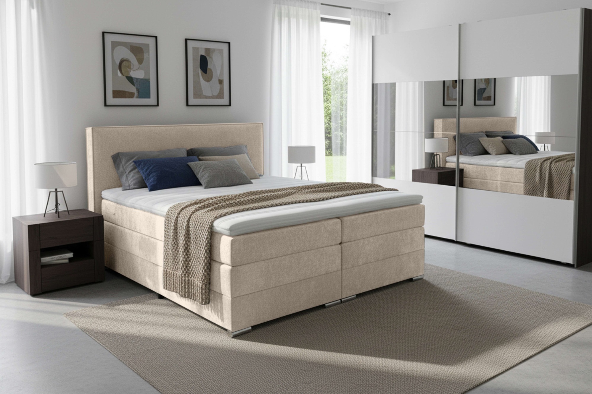 Home affaire Boxspringbett »Romeo, Doppel- & Polsterbett, Federkernbett, Komfortbett, 160, 180 cm« inkl. 6 cm Topper, zwei Bettkästen, Taschen-Federkernmatratze in H4
