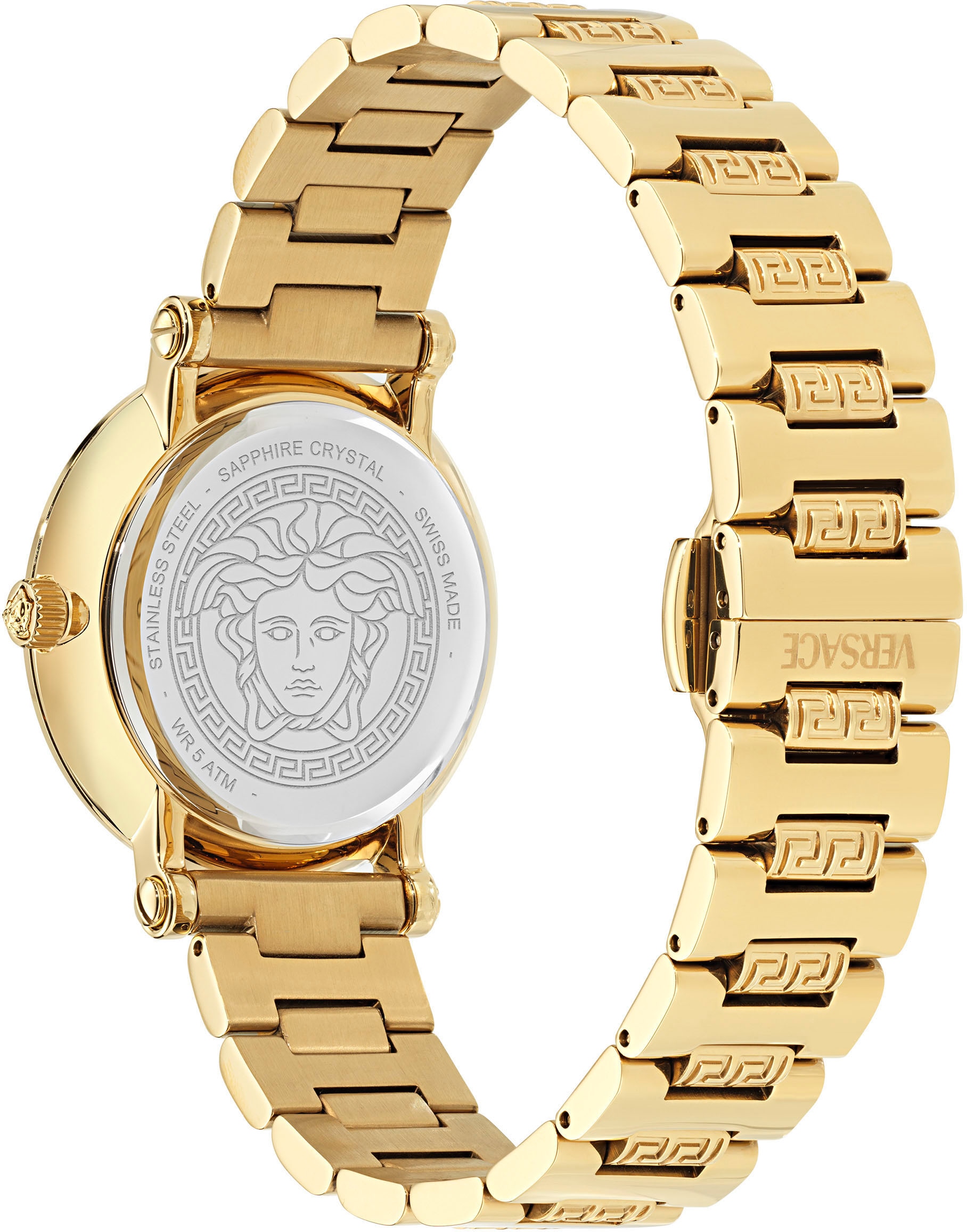 Versace Quarzuhr »GRECA SPHERE«, Armbanduhr, Damenuhr, Swiss Made, Saphirglas, Edelstahlarmband, analog