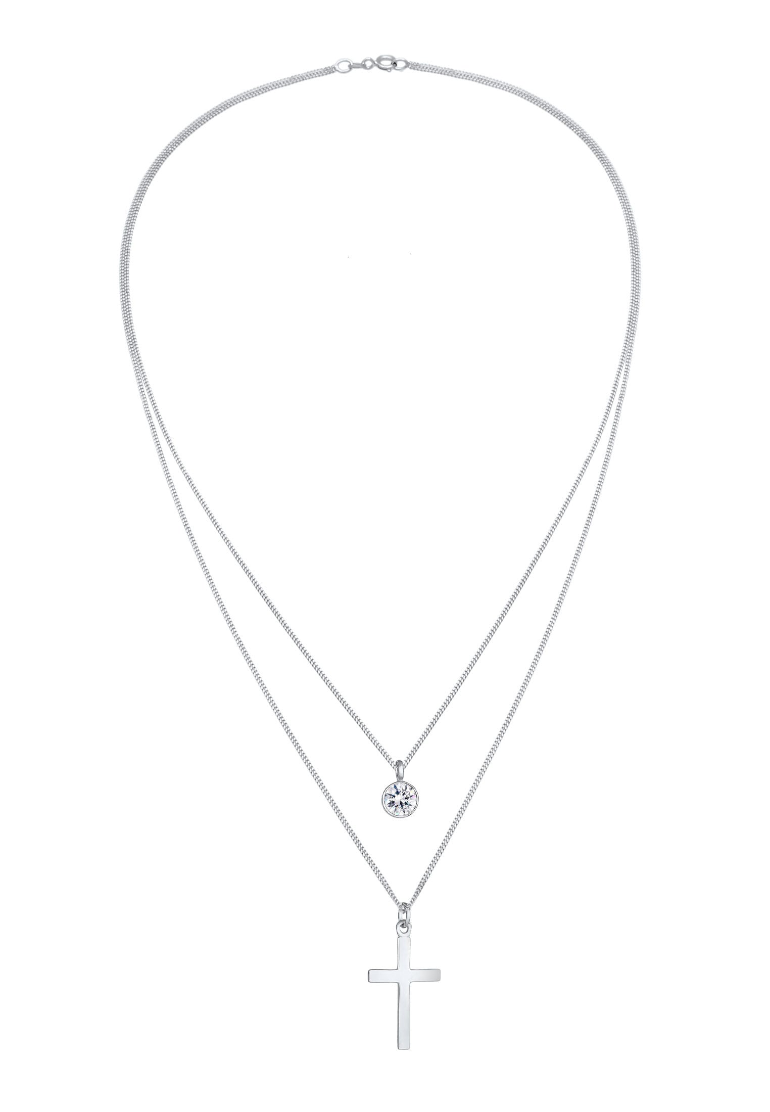 Elli Silberkette »Halskette Layer Kreuz 925 Silber, mit Kristallen von Swarovski®«