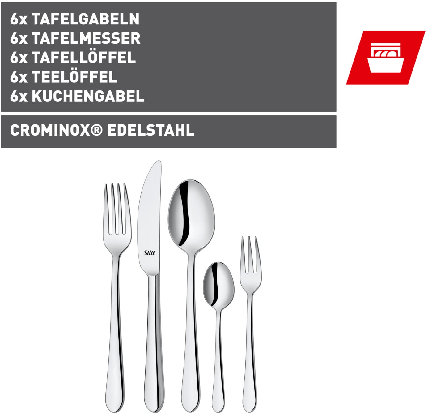 Silit Besteck-Set »Midi«, (Set, 30 tlg.), Solide Monobloc Tafelmesser, poliert