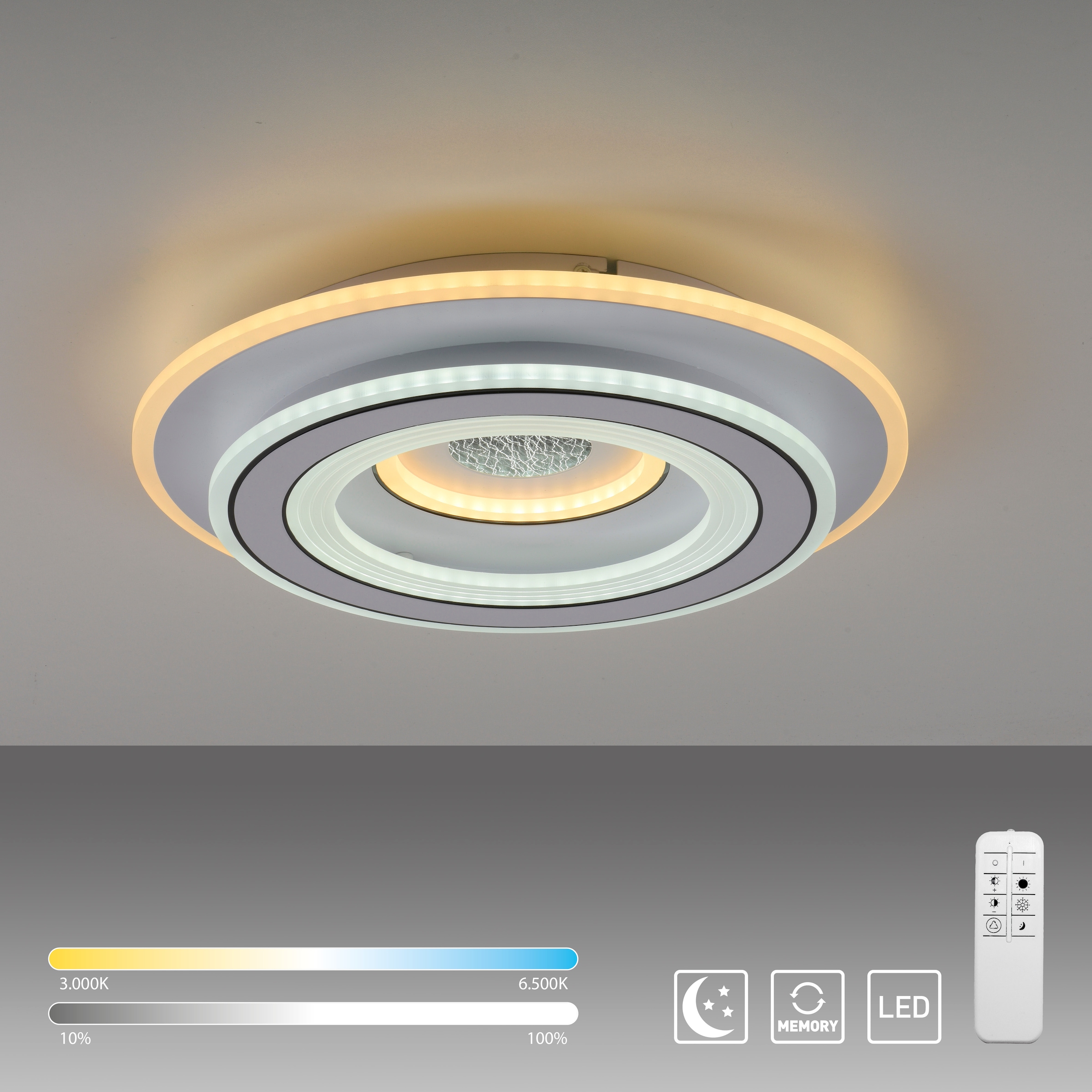 JUST LIGHT Deckenleuchte »TOLAGO« LED-Board 1 Stk. Warmweiß LED, Fernbedienung, Infrarot inkl.