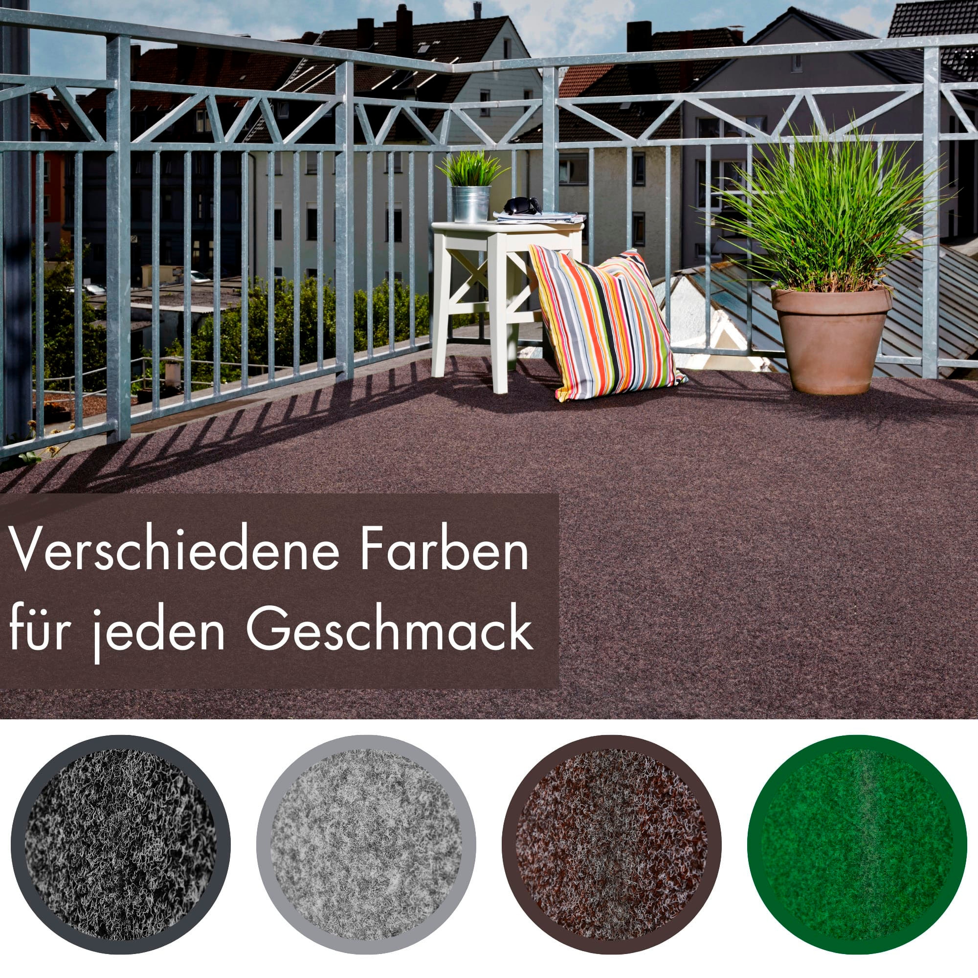 Andiamo Kunstrasen »Aberdeen, Made in Belgium«, rechteckig, 10 mm Höhe, aus Nadelfilz, mit Drainagenoppen, für Balkon, Terasse, Wintergarten