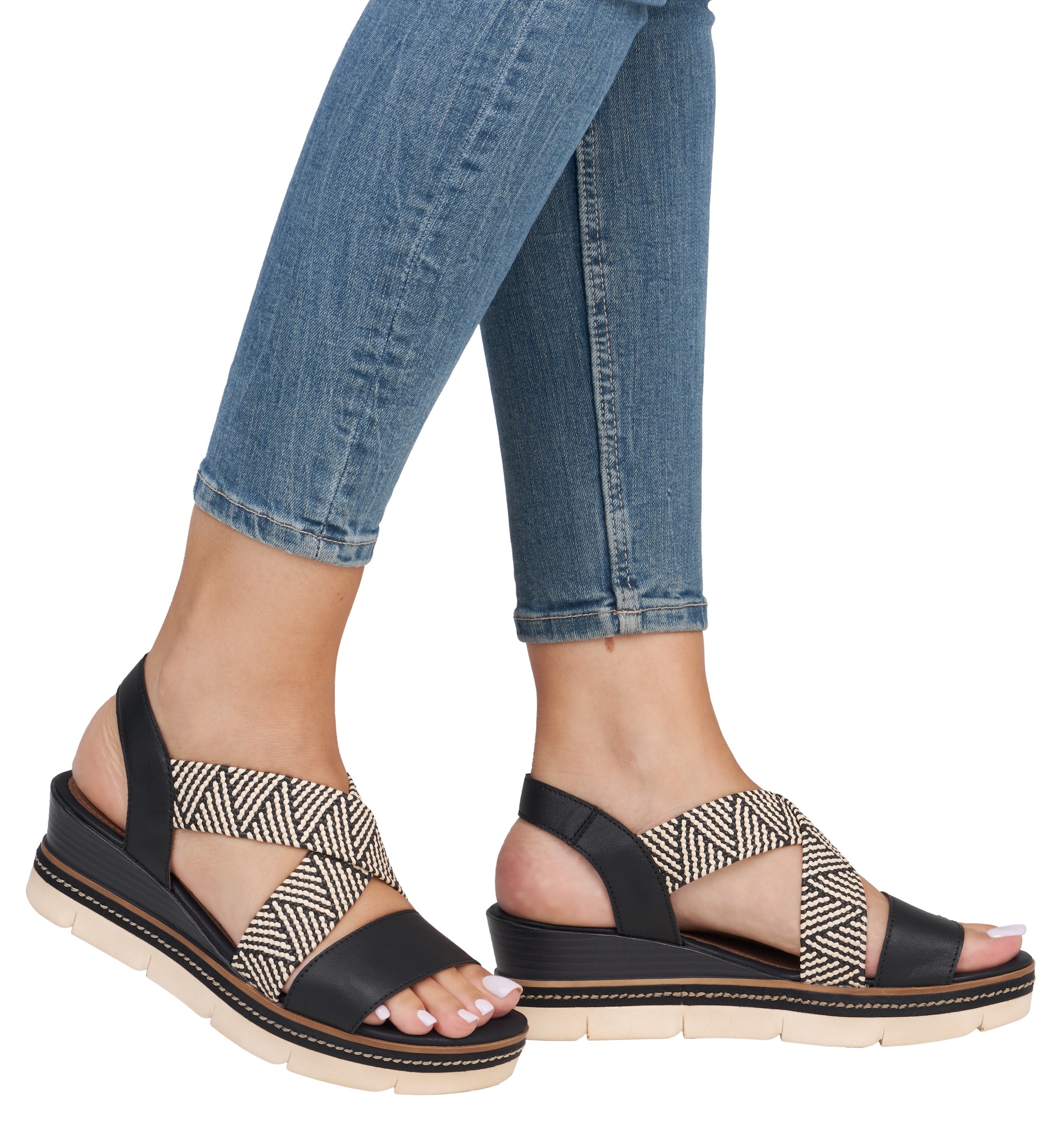 Remonte Keilsandalette, Riemchensandale, Sommerschuh, Bequemschuh mit Muster