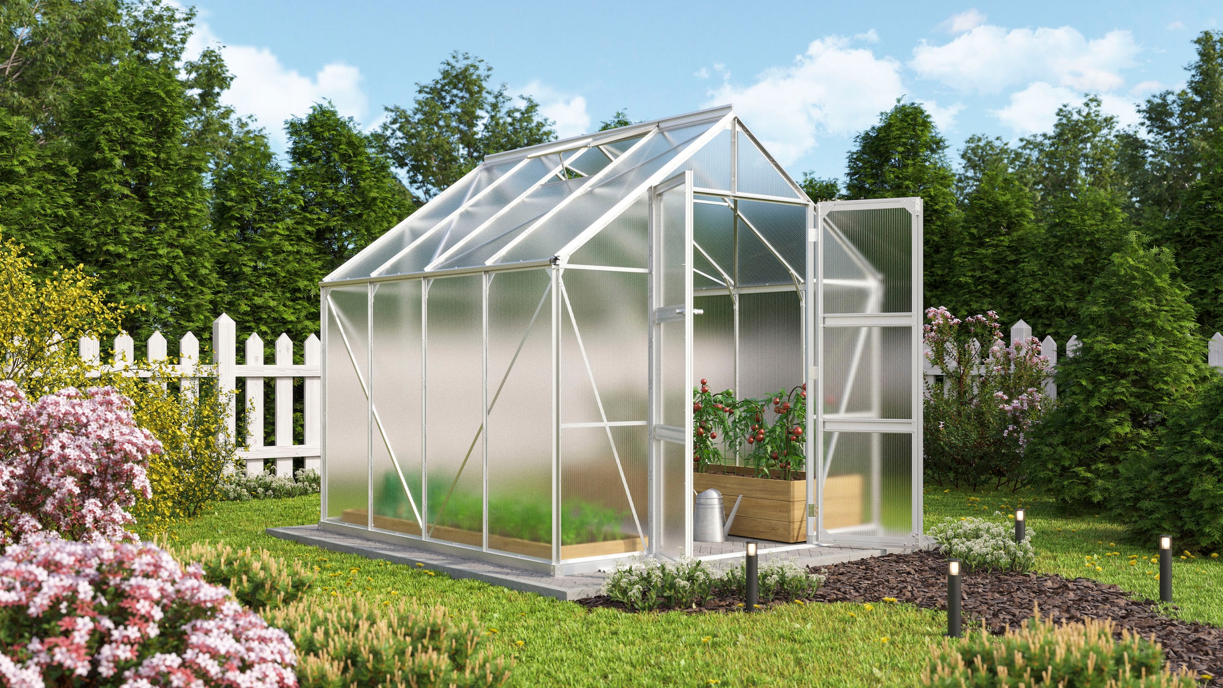 Vitavia Gewächshaus »Domus 6700« mit Doppelschwingtüren und bodentiefer Türschwelle, 6 mm Hohlkammer