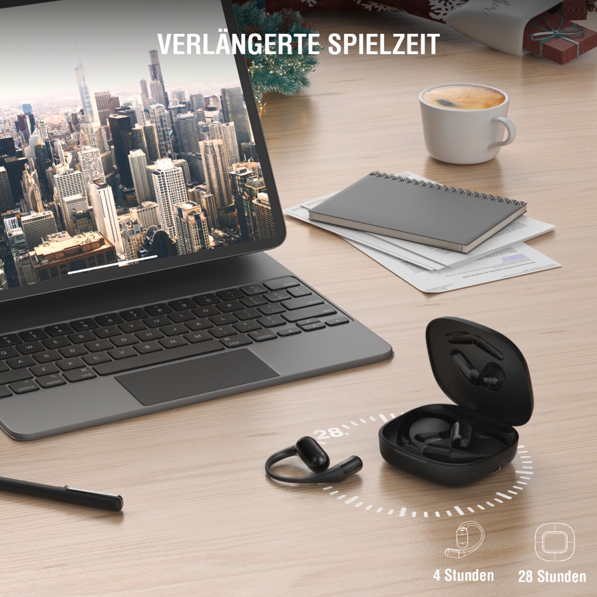 4smarts wireless Kopfhörer »Open-Ear Bluetooth Kopfhörer SkyBuds AI Screen«, A2DP Bluetooth-AVRCP Bluetooth-HFP, Freisprechfunktion