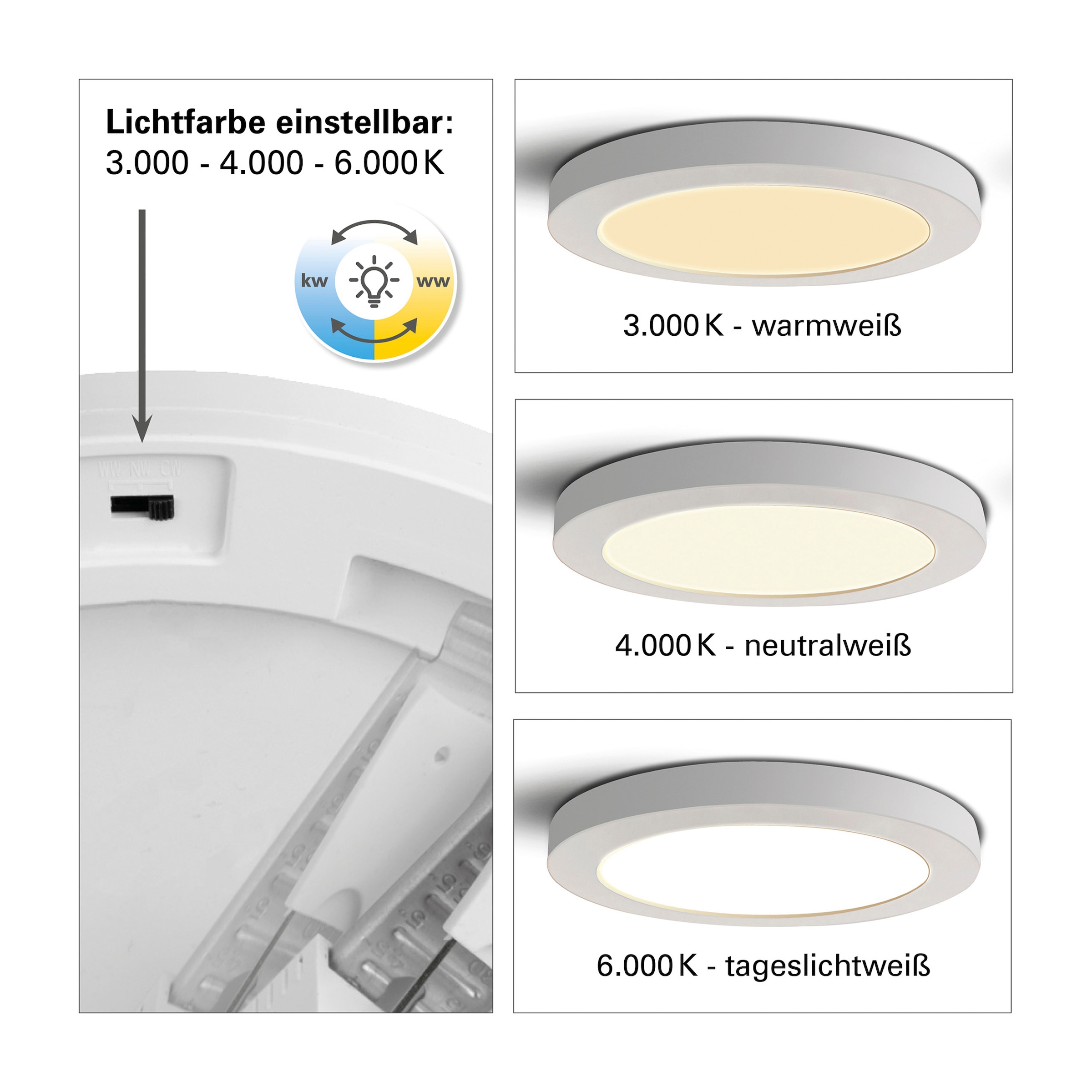 näve LED Deckenleuchte »Bonus« LED-Modul 1 Stk. warmweiß - kaltweiß rund, D: 17cm, weiß, CCT per Gerätschalter, flexible Installation