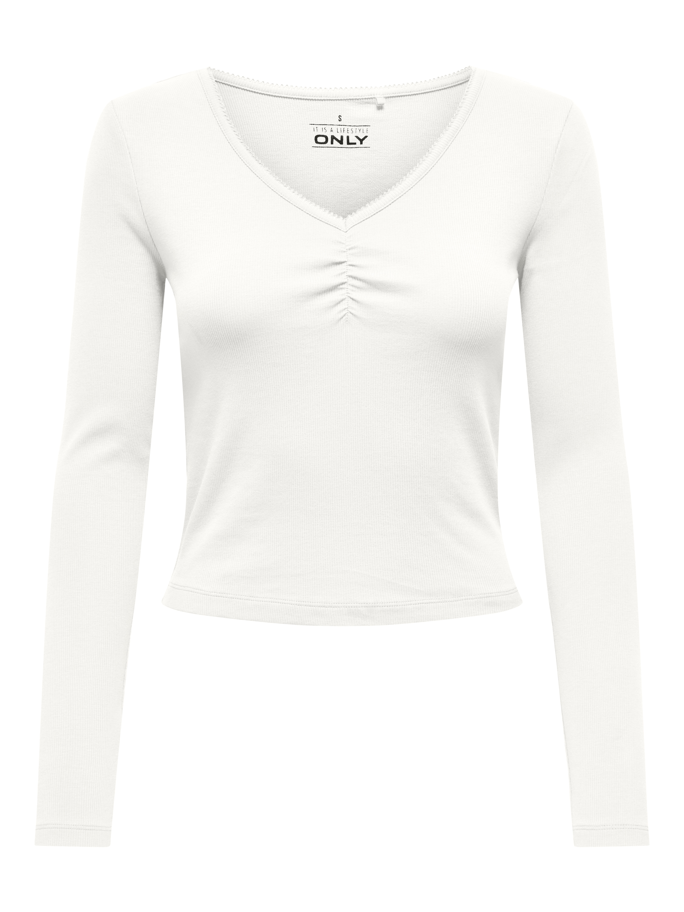 ONLY Langarmshirt »ONLBETTY LIFE L/S SCALLOP V-NECK CC JRS« mit Raffung am Ausschnitt