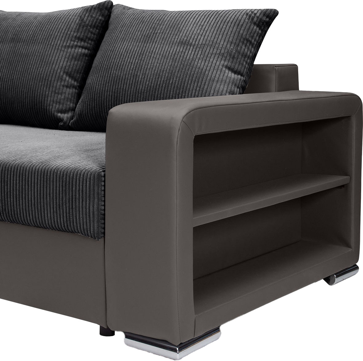 COLLECTION AB Ecksofa »John L-Form«, Regalarmlehne,Bettfunktion,Bettkasten,Ottomane beiseitig montierbar