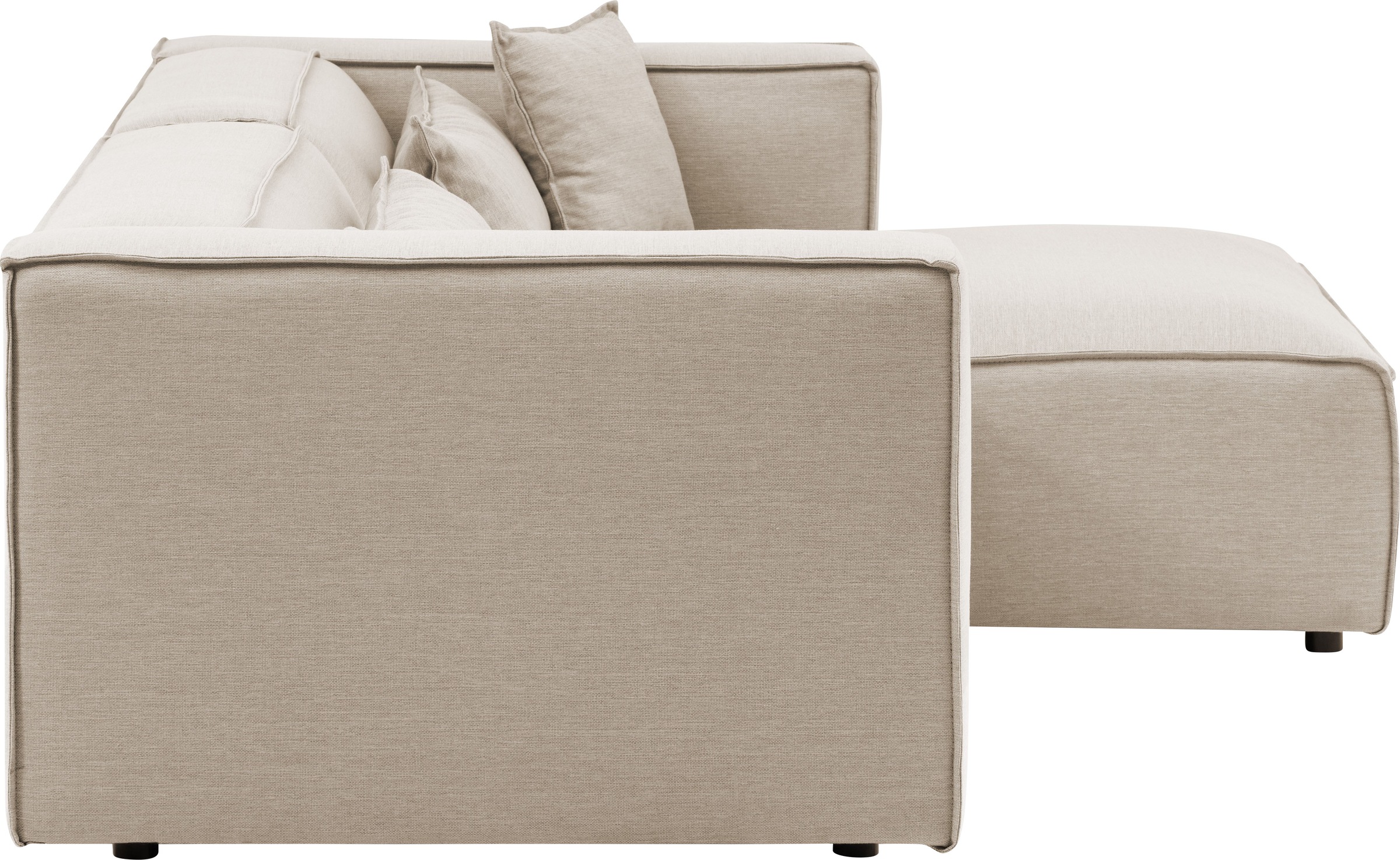 LeGer Home by Lena Gercke Ecksofa »PIARA mit Kedernaht, Cord, Leinenoptik o. Strukturstoff, Couch, L-Form«, wahlweise Ottomane rechts/links, schwarze Füße, bequemer Sitzkomfort