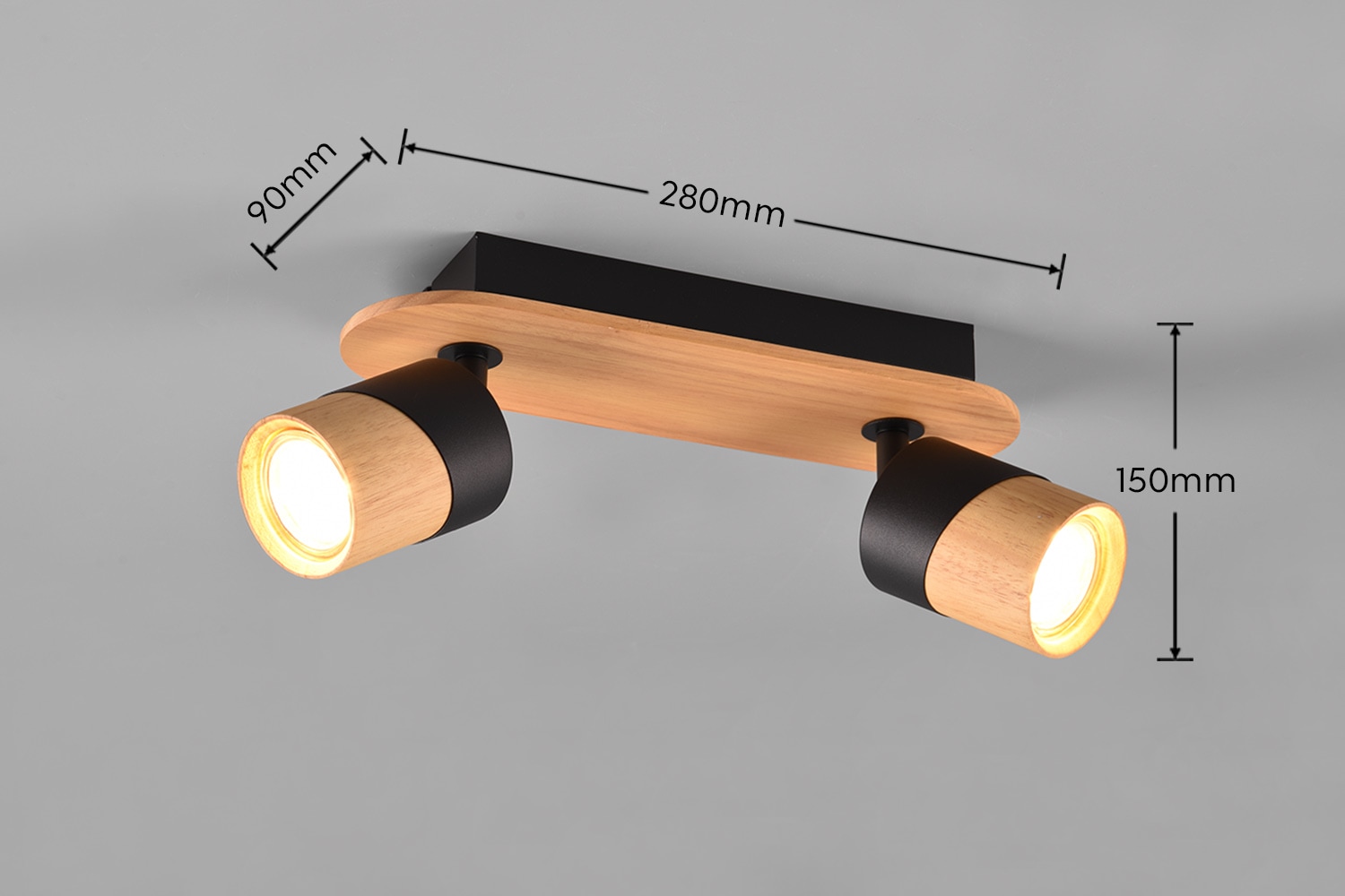 TRIO Leuchten Deckenstrahler »ARUNI, Spot 2-flammig Wandspot Deckenspot exkl 2x GU10 max 10W«, 2 flammig, Leuchtmittel GU10 | Leuchtmittel wechselbar, Deckenstrahler mit Materialmix Holz / Metall für Küche Flur Wohnzimmer