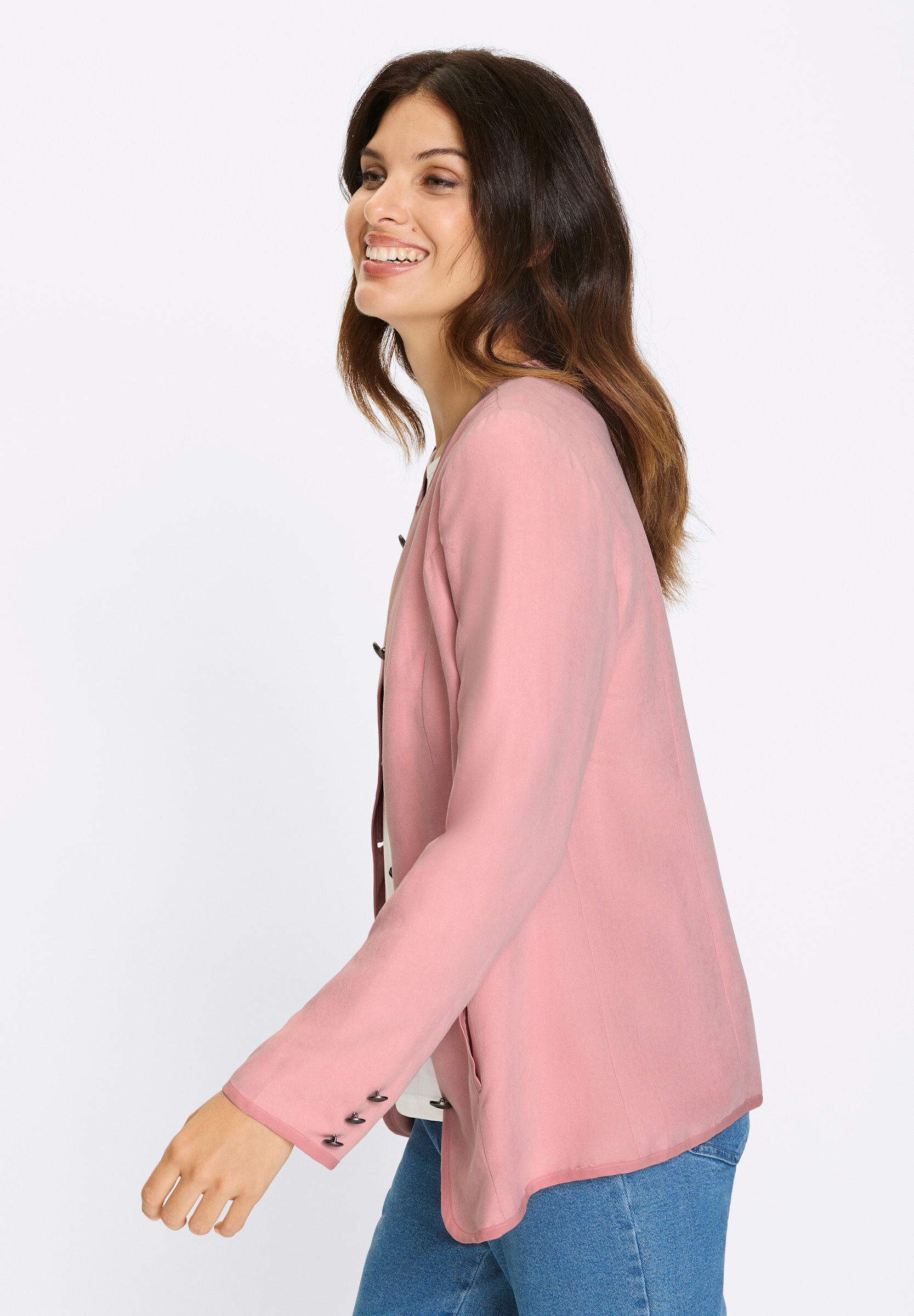 Sieh an! Trachtenjacke »Velours-Blazer Trachtenjacke mit Kontrast-Paspelierung« ohne Kapuze