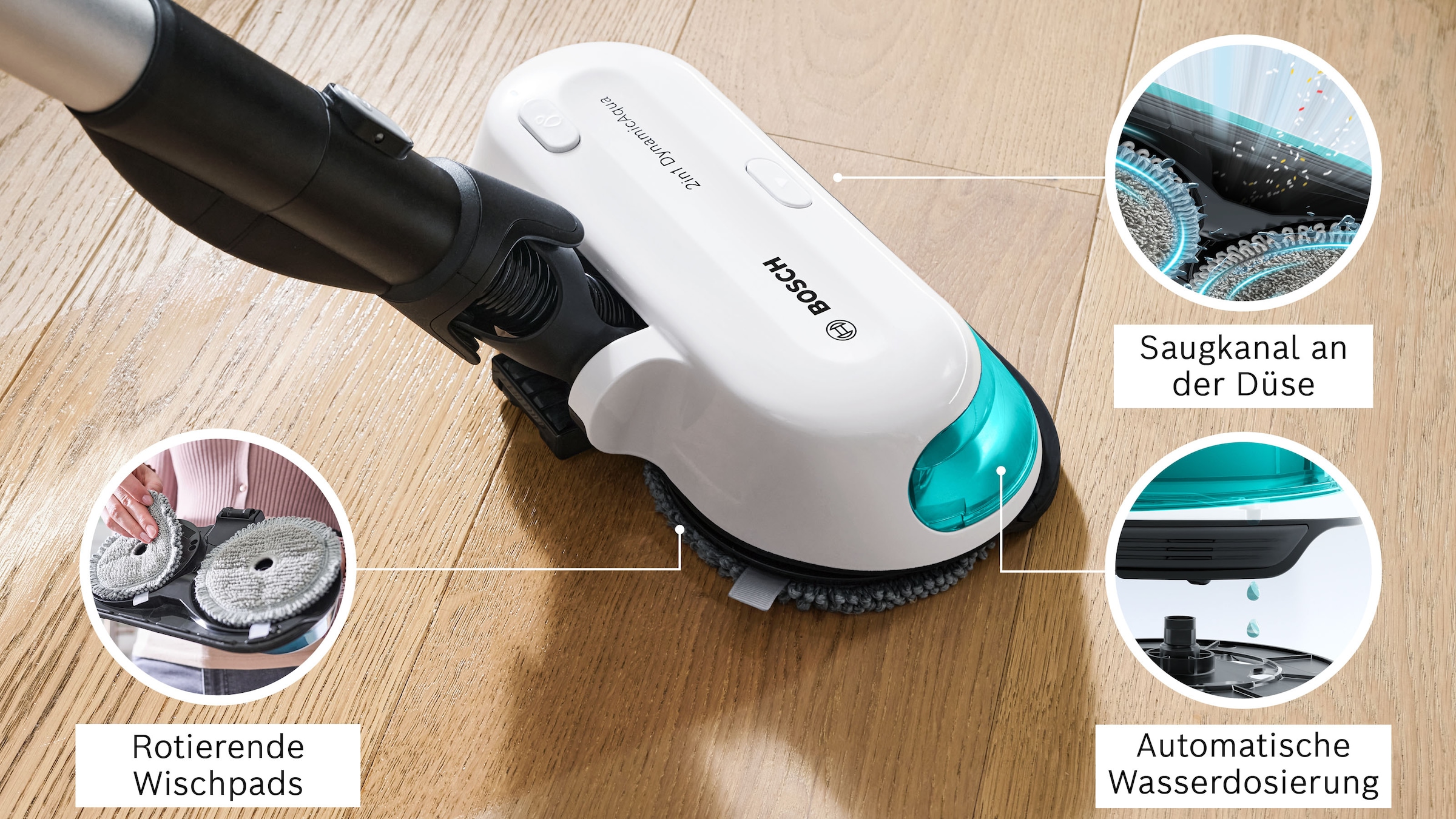 BOSCH Akku-Stielstaubsauger »Unlimited 7 ProHygienic Aqua BKS71HYG4, 2in1 Saugen & Wischen« Knickrohr, Hygiene-Filter, 10 J. Motorgarantie, Mini-Turbo-Düse, weiß