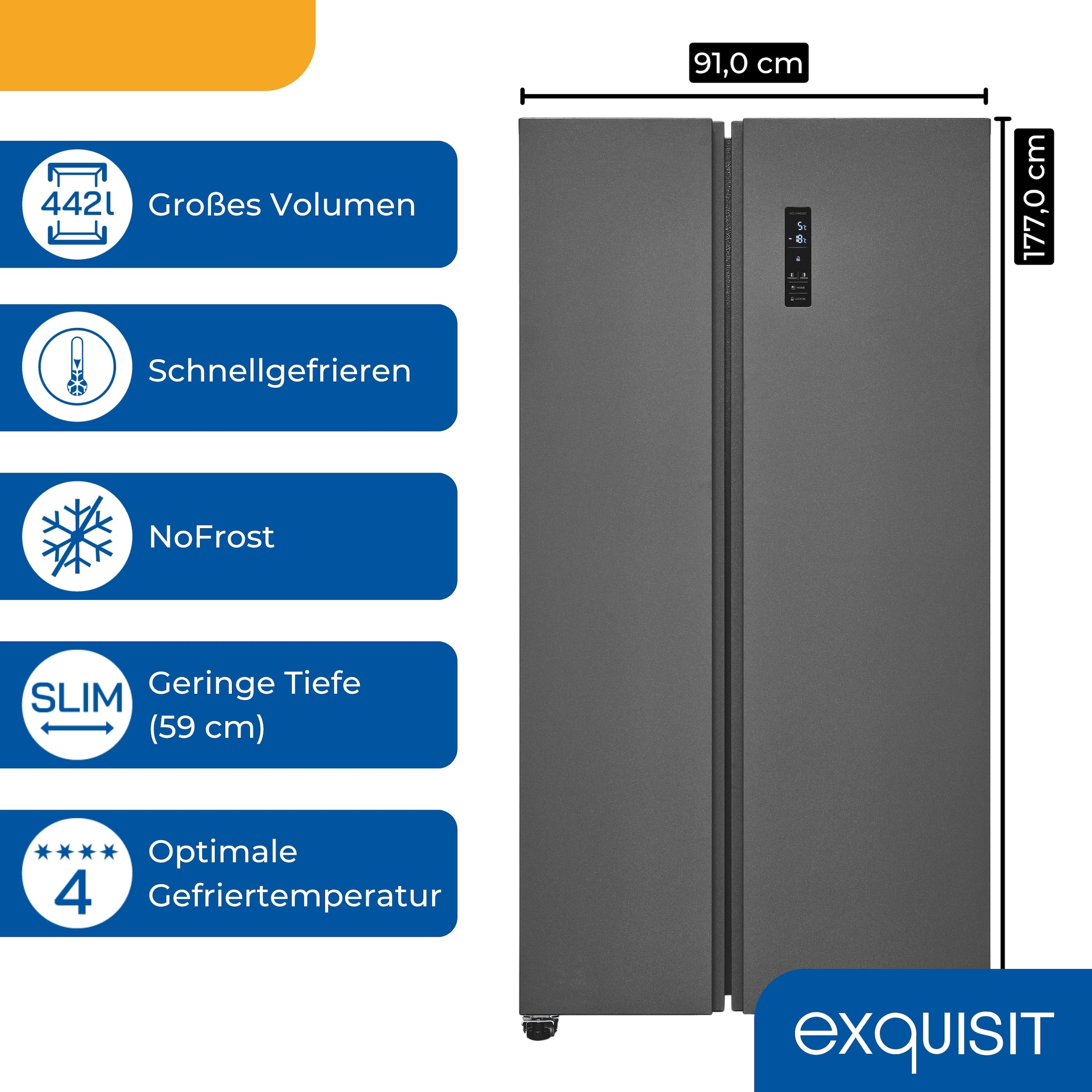 exquisit Side-by-Side SBS46-040D inoxlook-az »SBS46-040D inoxlook-az« 177 cm hoch 91 cm breit