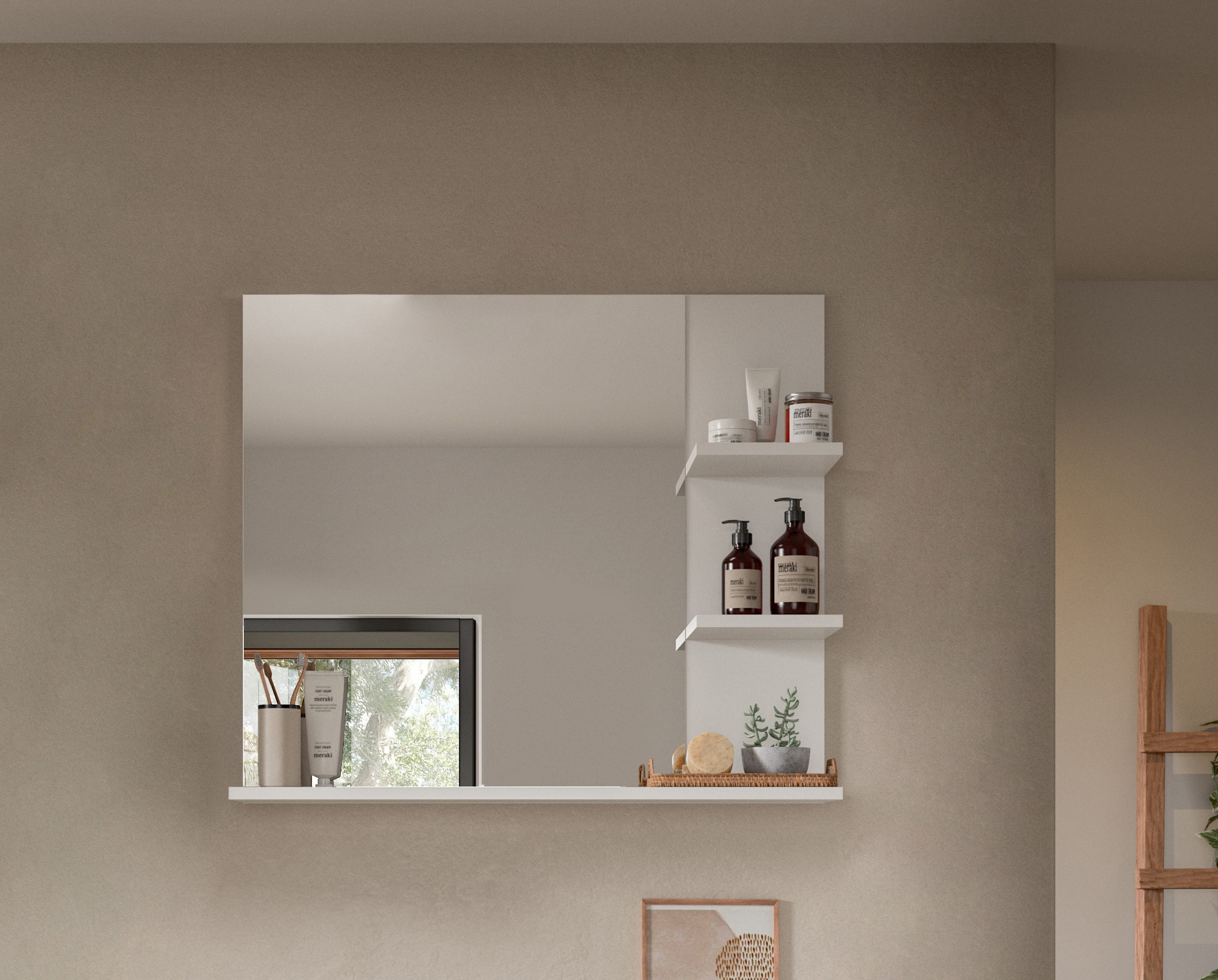 Home affaire Spiegel »Landsby, Breite 80 cm, 3 Ablageböden, hochwertiges Spiegelglas«, (1 St.), Badmöbel, Spiegel, Wandspiegel, Bad, Badezimmer