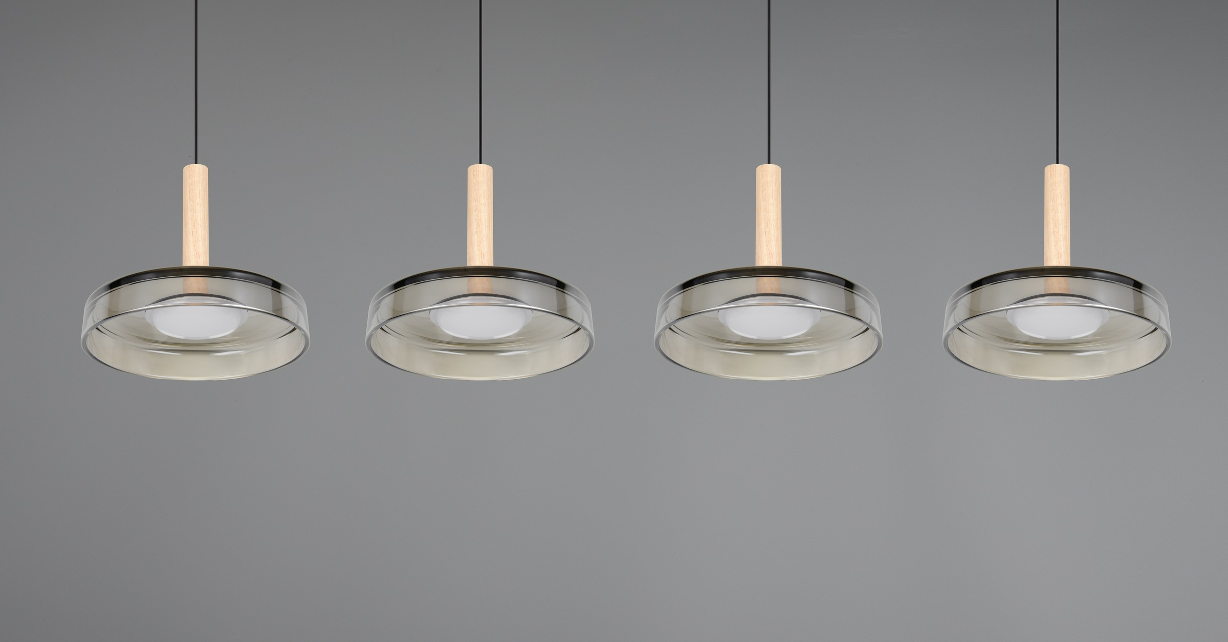 TRIO Leuchten LED Pendelleuchte »CELESTE dimmbare LED Hängelampe aus Metall Glas & Holz, 7,5W 750 Lumen« LED-Board 1 Stk. Warmweiß 4-flammig einfach höhenverstellbar von 50-200 cm 3-Stufen Dimmfunktion