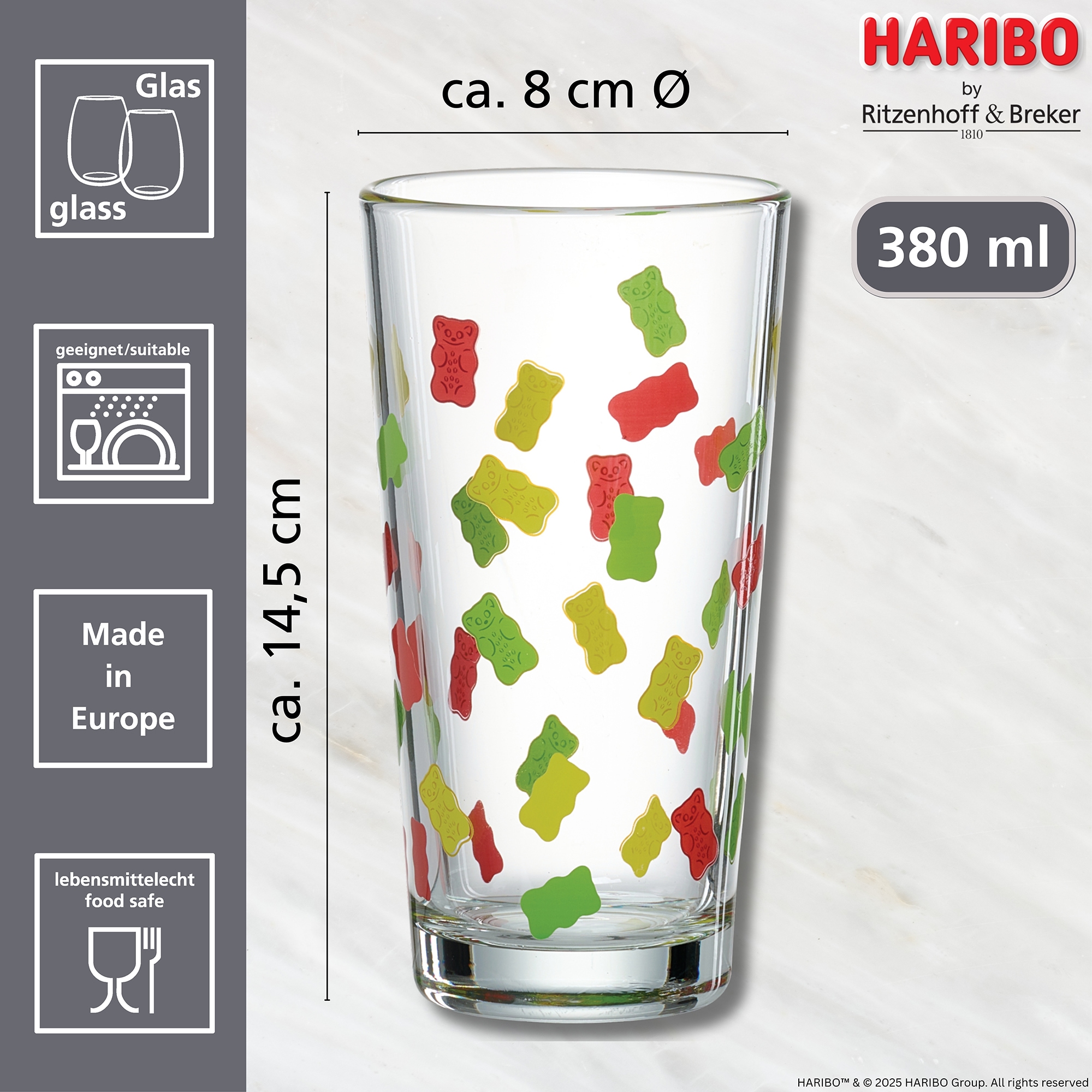 Ritzenhoff & Breker Gläser-Set »HARIBO Allover, 380 ml« spülmaschinengeeignet