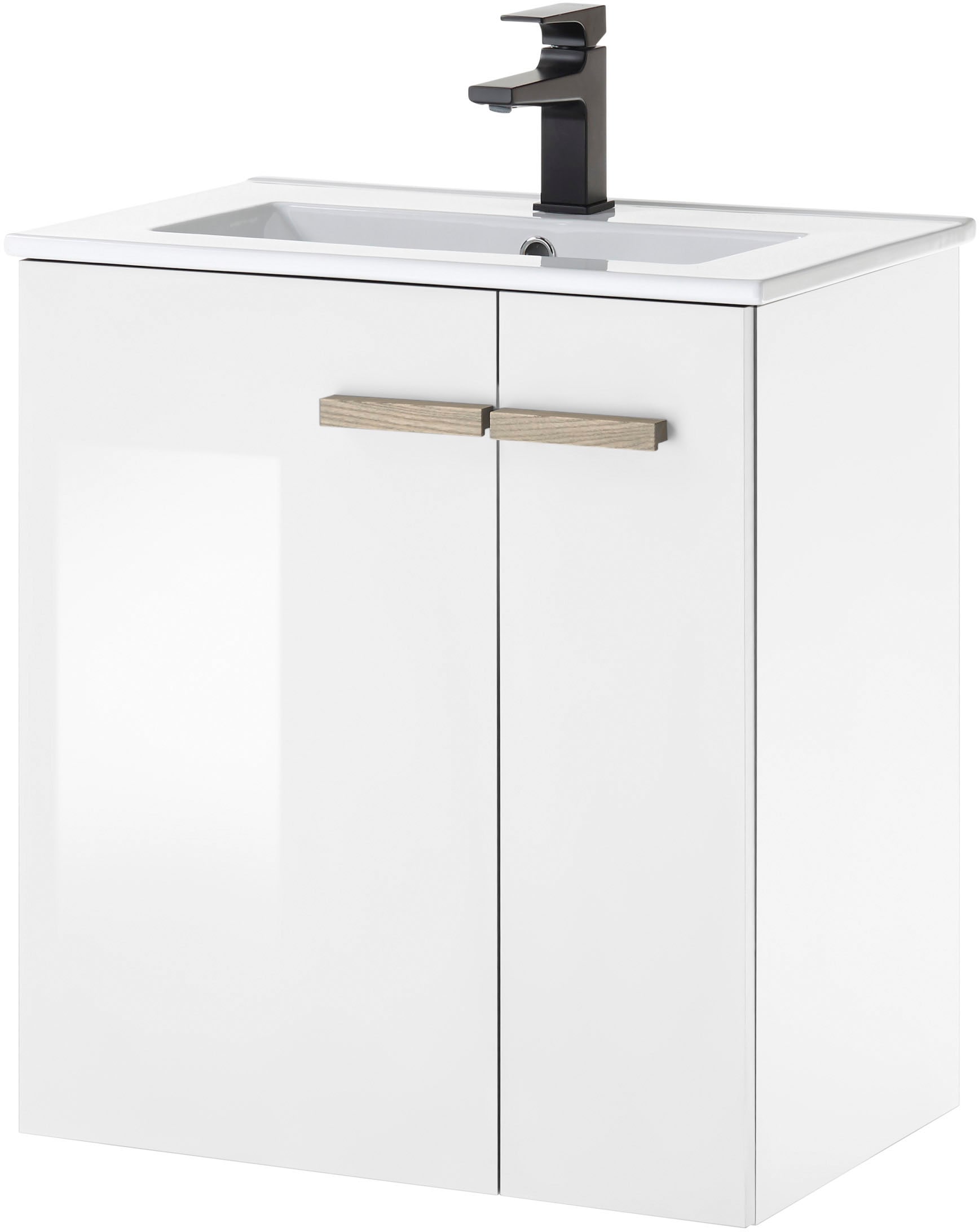 Home affaire Waschtisch "SOLiD, Unterschrank inkl. Waschbecken, Badschrank mit Holzgriffe" in zwei Farben verfügbar, inkl. Waschbecken, Breite 60 cm