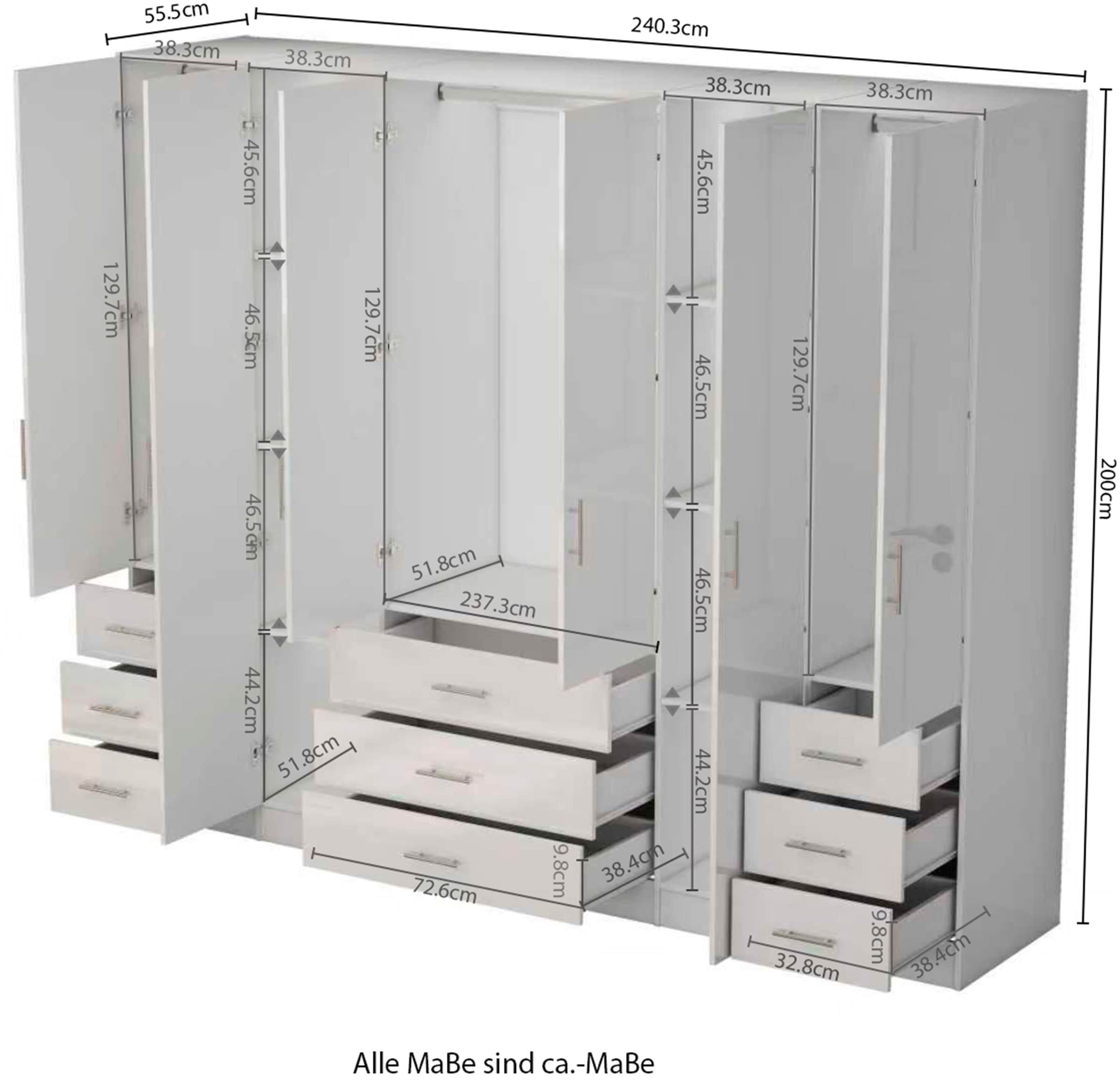 OTTO home Kleiderschrank »Trento Schlafzimmerschrank Garderobe Hochglanz Bestseller« Schrank mit 6 Türen und 9 Schubladen, höchglänzende Fronten