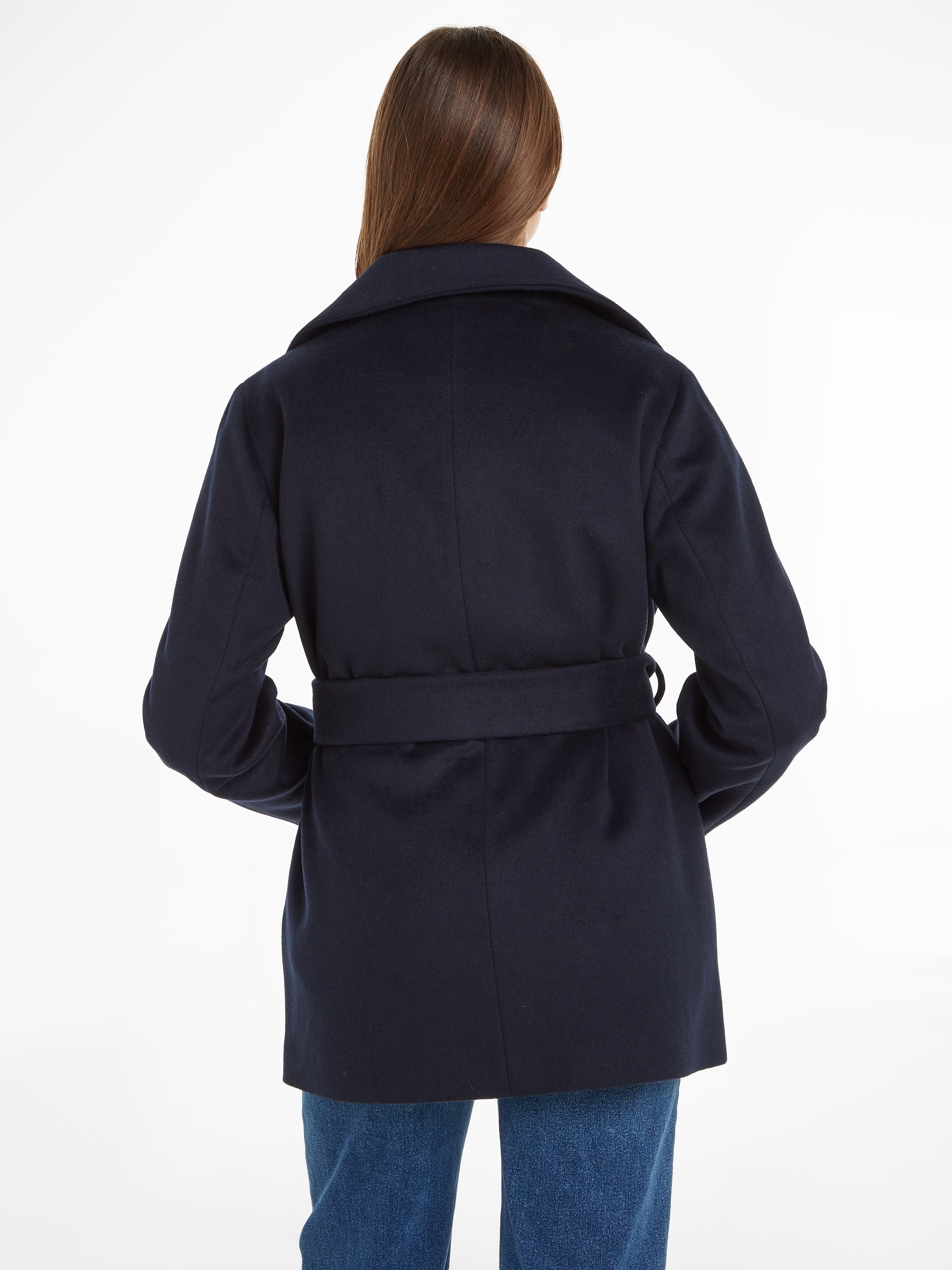 Outdoorjacke »WOOL BLEND DB BELTED FUNNEL JKT«, mit Tommy Hilfiger Metalllabel