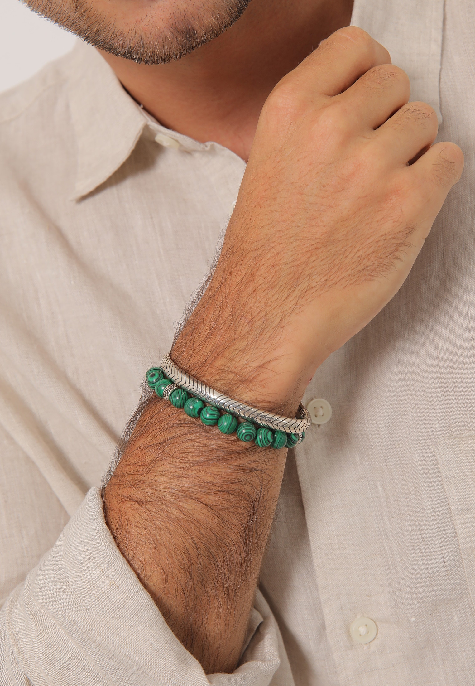 Kuzzoi Armreif »Armband Herren Malachit Stein Armreif Oxidiert 925er (2 tlg)«