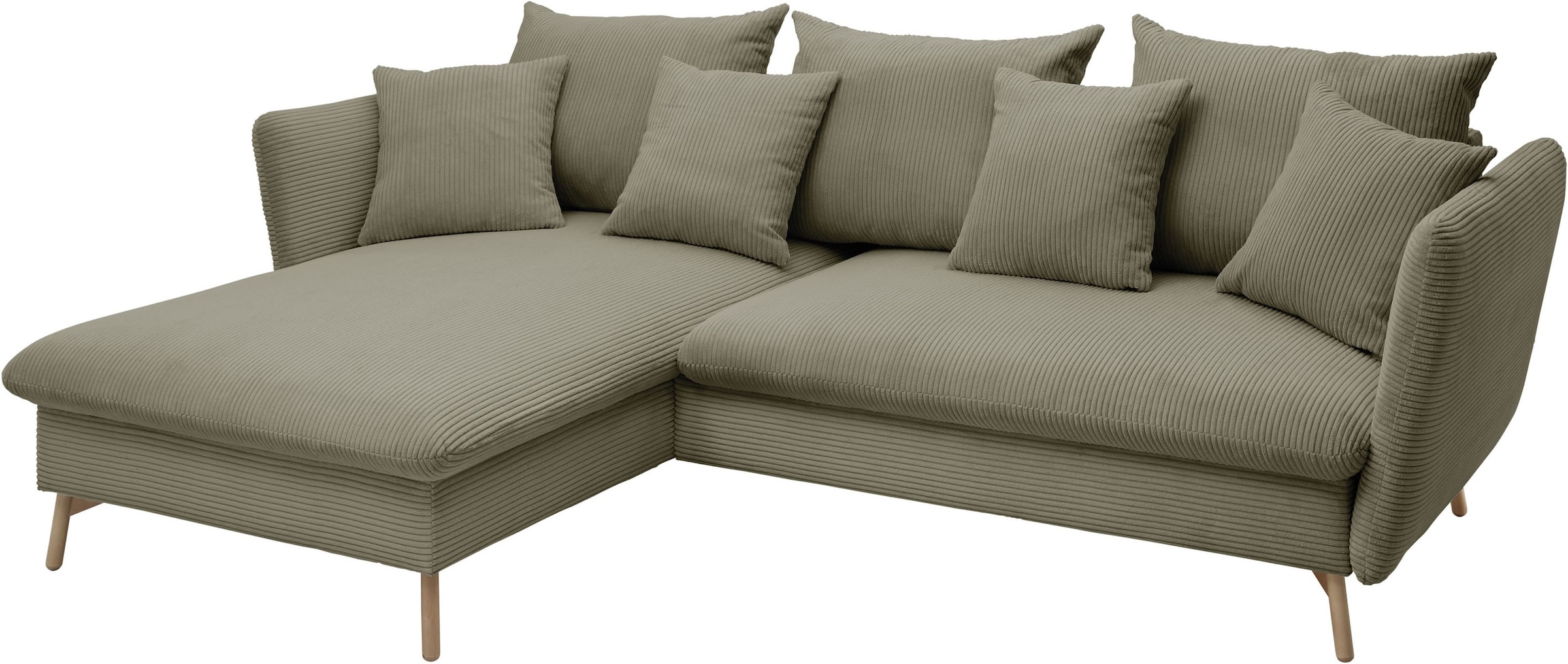 andas Ecksofa »MERLE, 258 cm, L-Form, traumhafter Cord,«, mit Bettfunktion und Bettkasten, Liegefläche 224 x 139