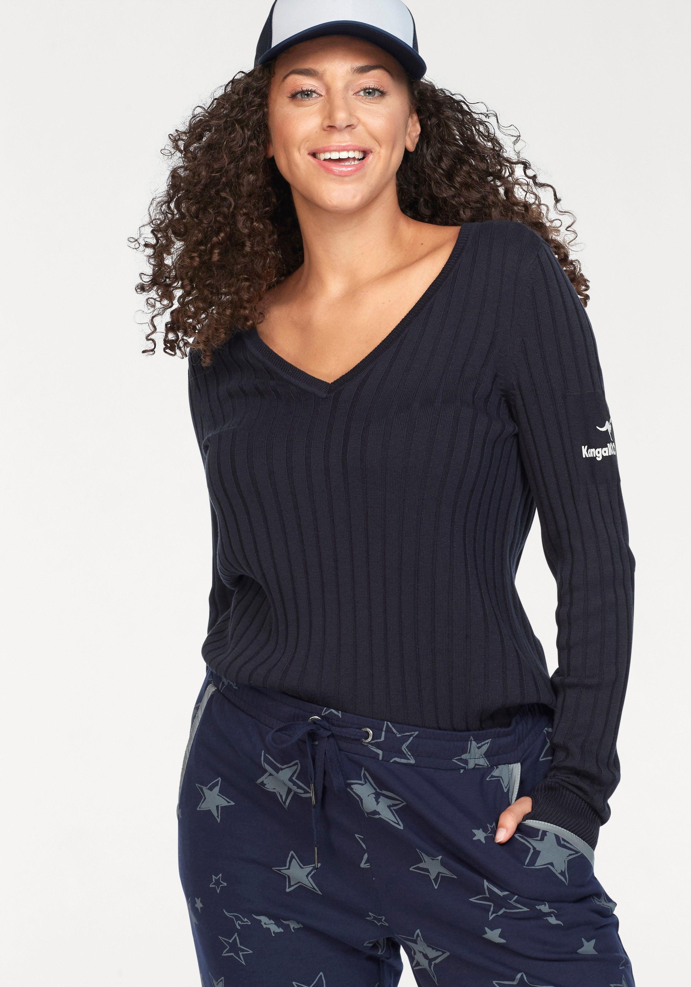 KangaROOS V-Ausschnitt-Pullover, in breit geripptem Feinstrick