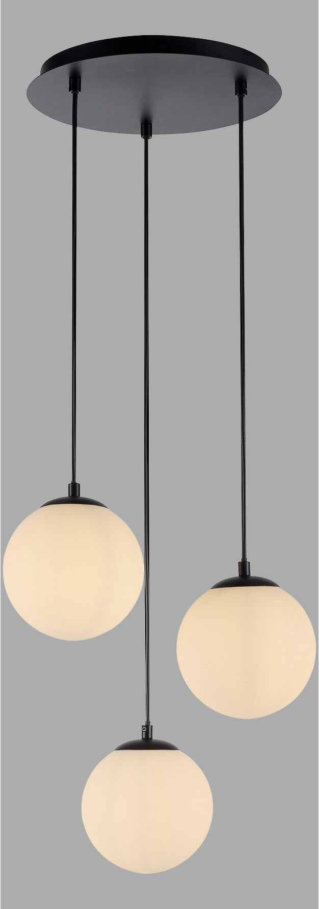 my home Pendelleuchte »Nymölla«, 3 flammig, Leuchtmittel E14 | ohne Leuchtmittel, Hängeleuchte mit großen Glaskugeln, amberfarben oder opal matt weiß