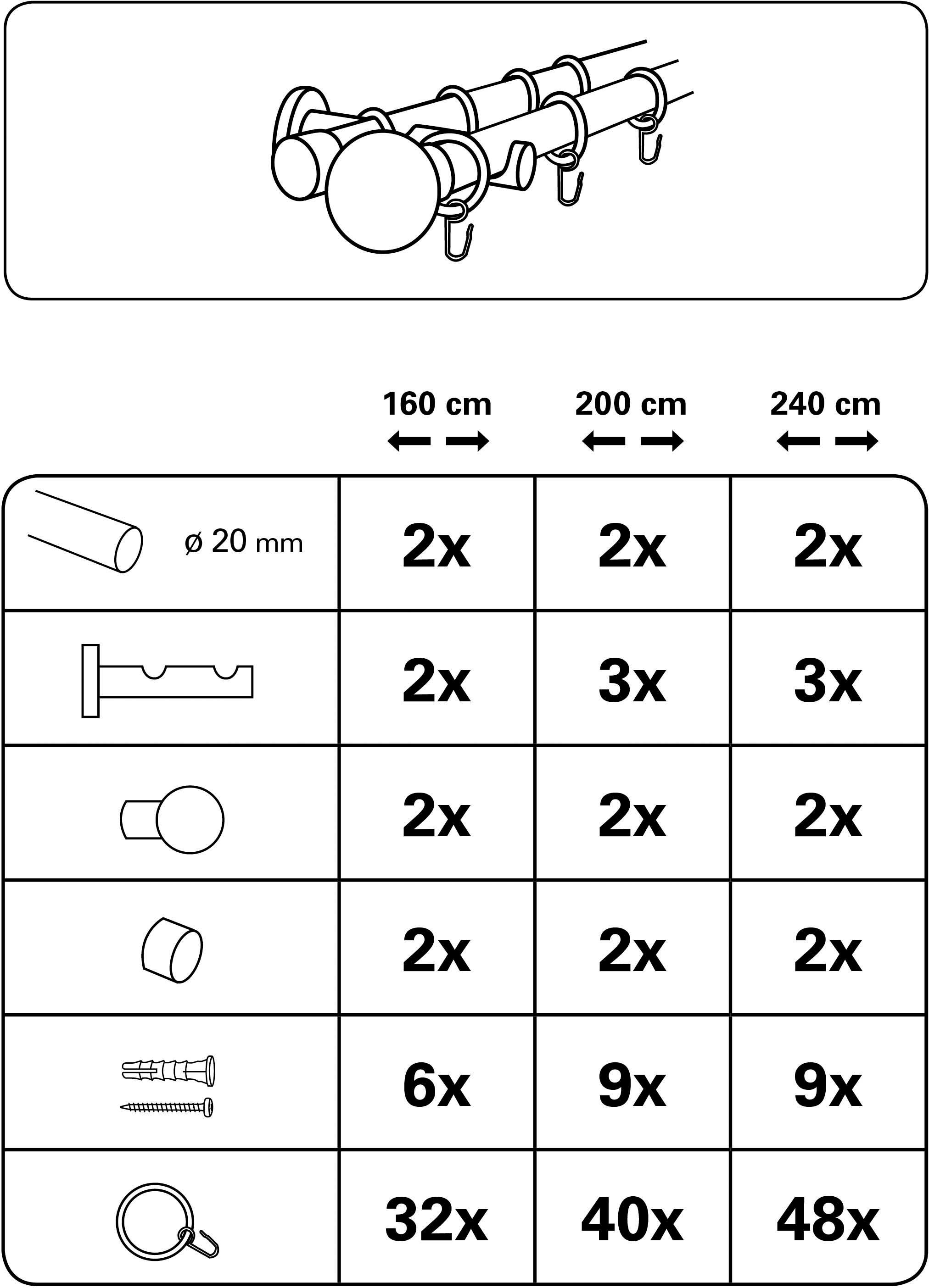 GARDINIA Gardinenstange »Gardinenstangen Set läufig-läufig, Metall«, 2-Lauf 2 Fixmaß