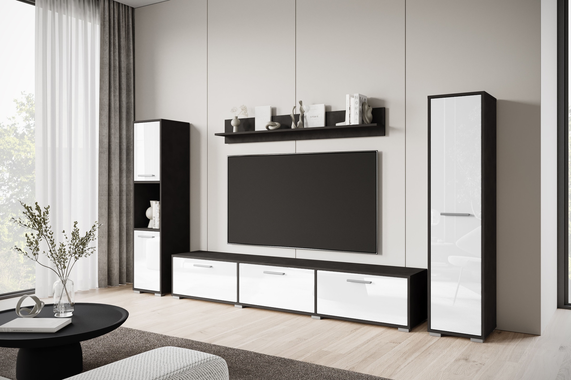 INOSIGN Wohnwand »BOGOTA XL, Vitrine Türanschlag links/rechts wechselbar«, (Komplett-Set, 4 St.), viel Stauraum, hängend und stehend montierbar