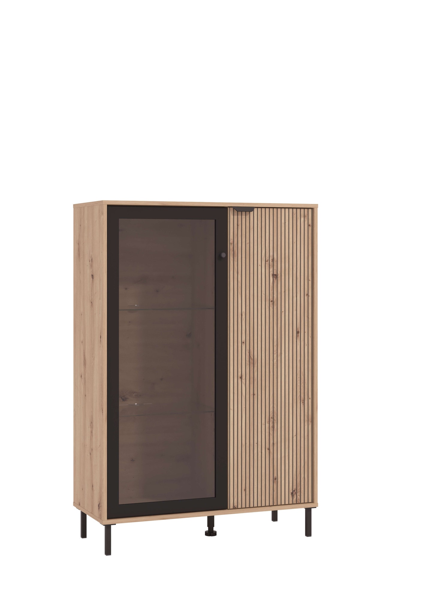 Home affaire Highboard "Mayenne Sideboard, Stauraumschrank, Anrichte, Hochschrank, Breite 93cm" Holztür mit Rillen-Optik, Glastür, Modernes Design