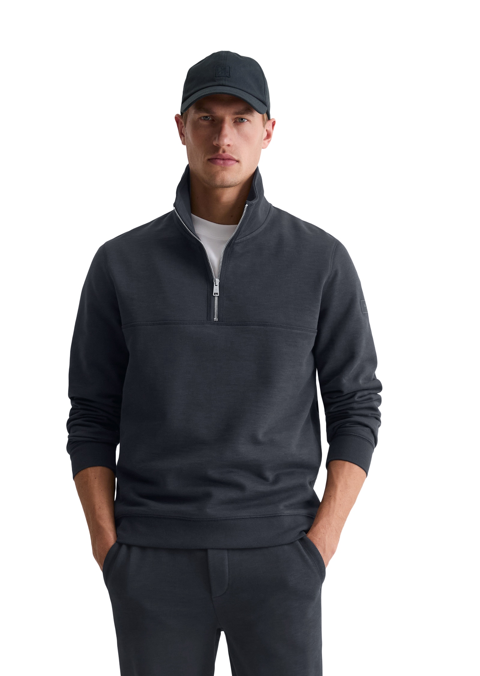 Marc O'Polo Sweatshirt »regular fit aus weicher Bio-Baumwolle«, Troyerkragen mit Reißverschluss
