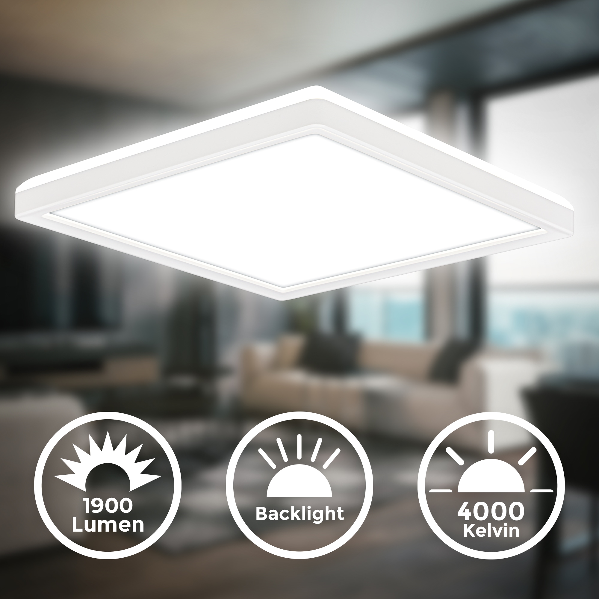 B.K.Licht LED Deckenleuchte »BKL1599 Ultraflache Deckenlampe, LED Panel mit Backlight« LED-Modul 1 Stk. Neutralweiß 4.000K, 1.900 Lm, 16W, indirekte Hintergrundbeleuchtung, 24x24cm, Weiß