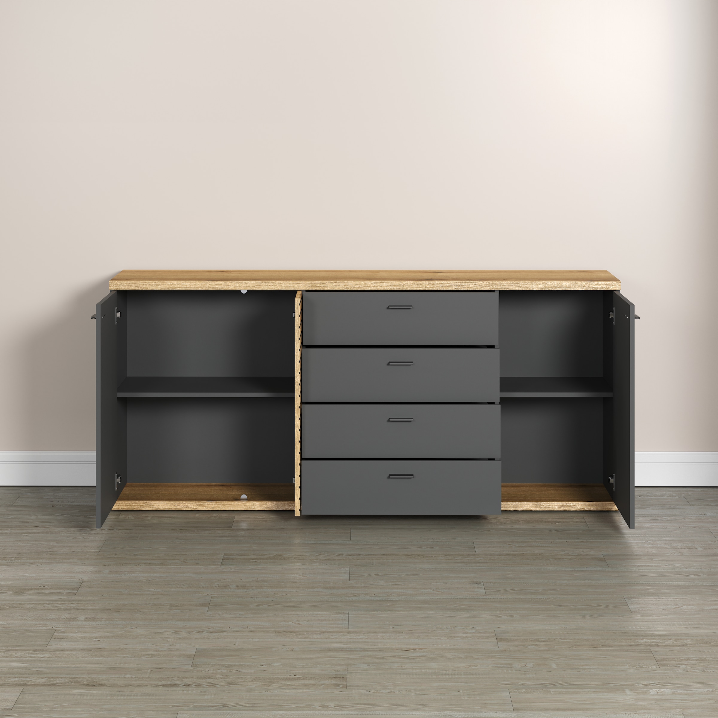 INOSIGN Sideboard »Galway«, Kommode mit angesagter Rillenoptik und Soft-Close - 186/42/85 cm