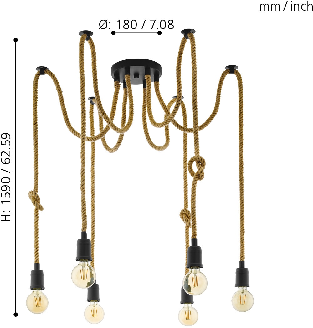EGLO Pendelleuchte »RAMPSIDE«, 6 flammig, Leuchtmittel E27 | ohne Leuchtmittel, Hängeleuchte, Hängelampe