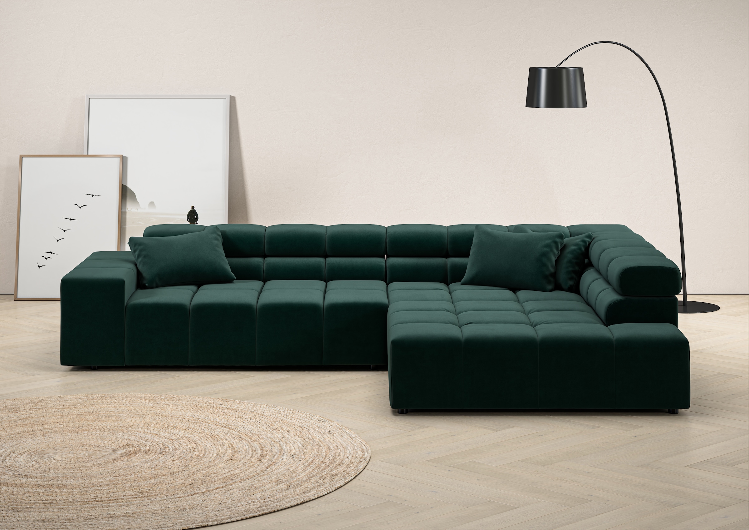 INOSIGN Ecksofa »Ancona incl. Kopfteilverstellung, Zierkissen Breite 319cm, L-Form«, wahlweise motorische Sitztiefenverstellung, auch in Cord + Easy Care