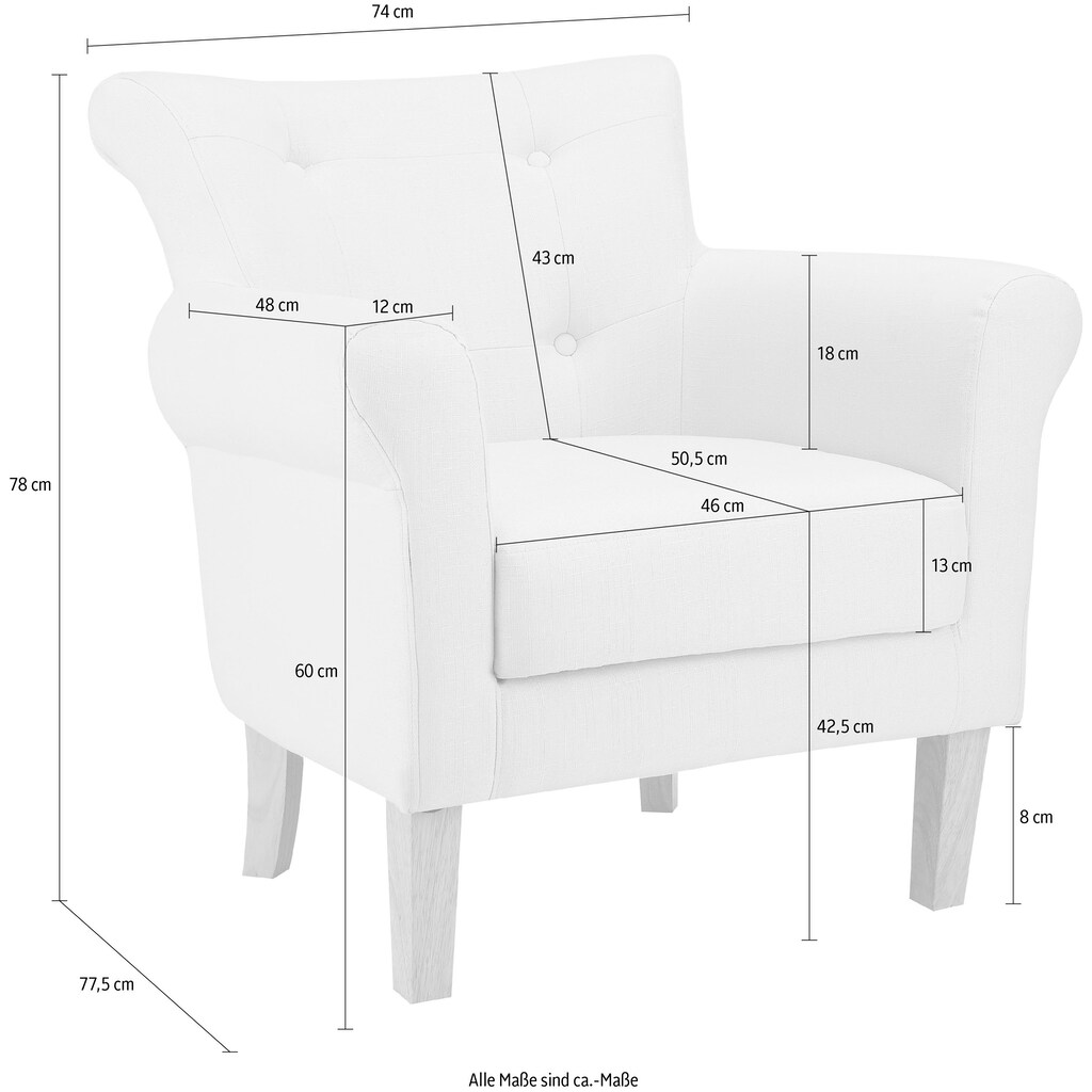 Home affaire TV-Sessel »Ellgau«, (1 St.), lose Sitzkissen, Gestell aus Massivholz natur, Sitzhöhe 42,5 cm