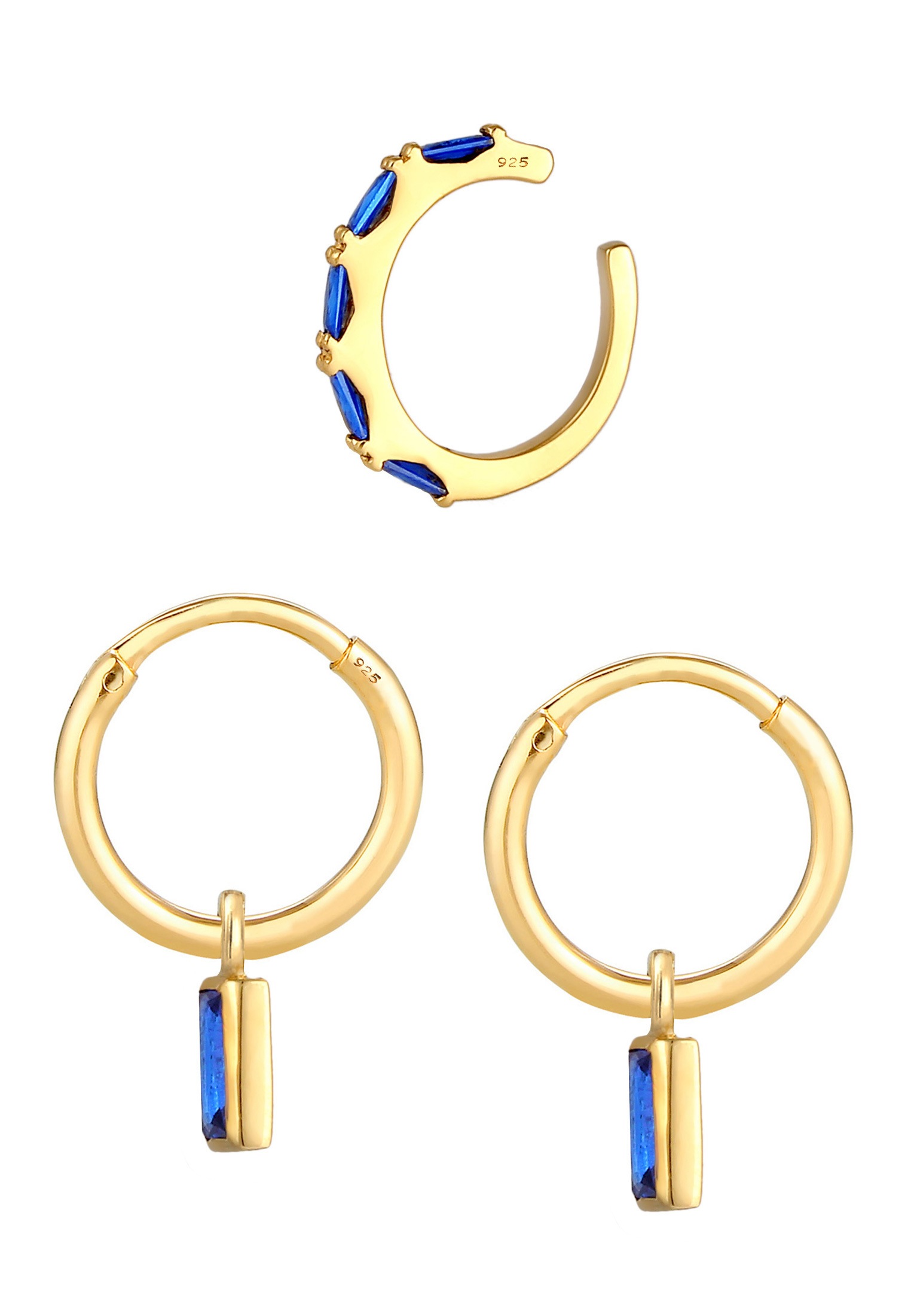 Elli Premium Ohrstecker-Set »Ohrringe Creolen Earcuff Saphir Blau 2er Set 925 Silber«