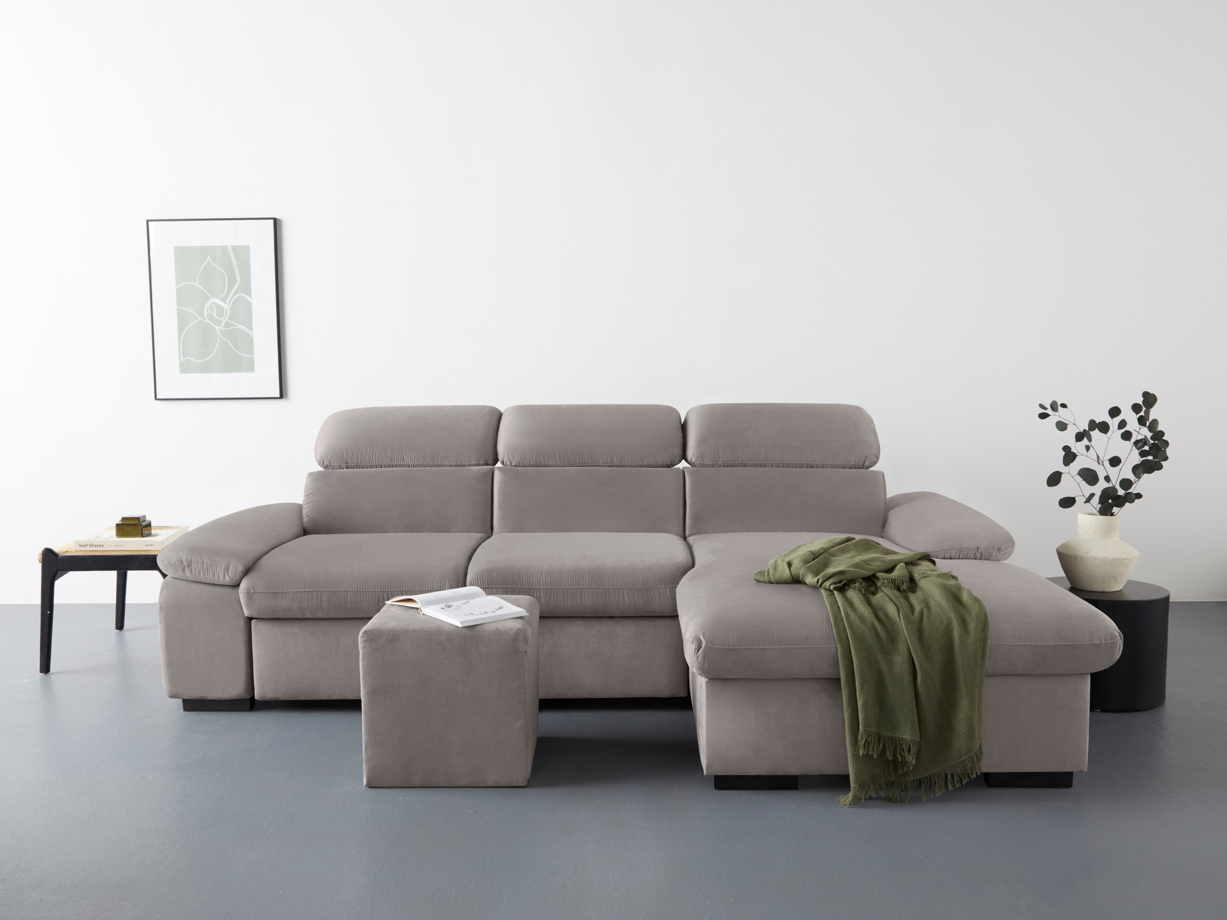 COTTA Ecksofa »Lola L-Form mit Kopfteilfunktion & Hocker« wahlweise mit Bettfunktion, Bettkasten & Armteilverstellung