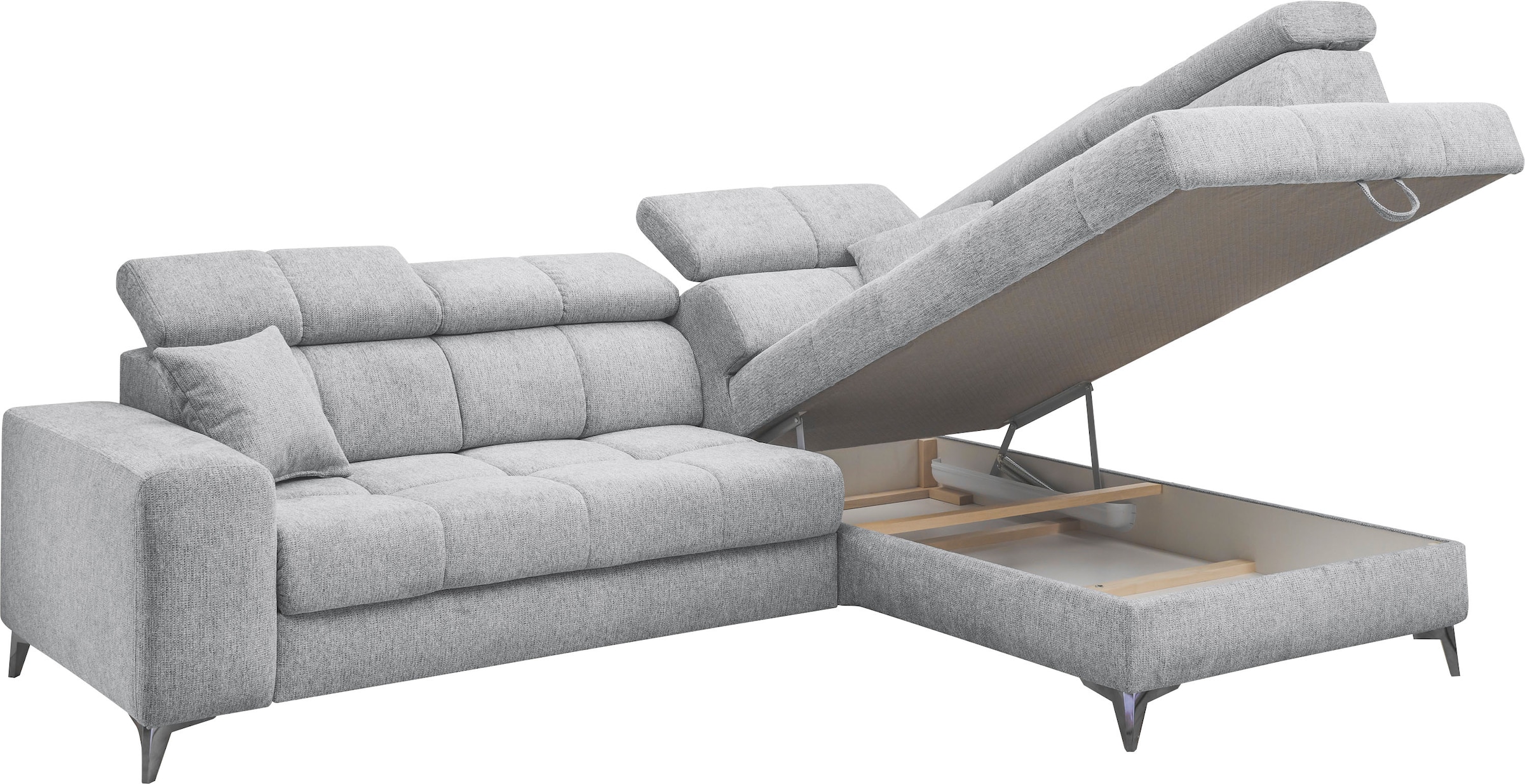 ED EXCITING DESIGN Ecksofa »Sydney L-Form« mit Bettfunktion, Bettkasten, Kopfteilverstellung & 2 Zierkissen
