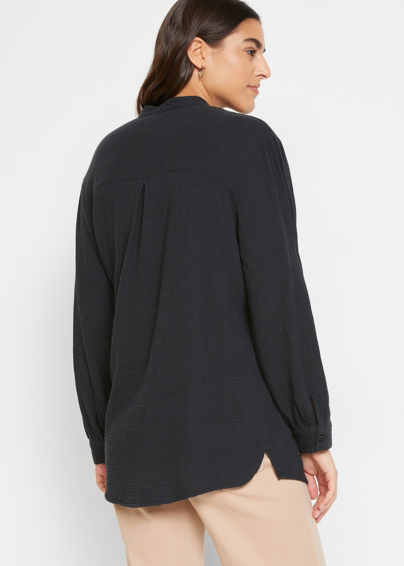 bonprix Langarmbluse »Musselin-Longbluse aus Baumwolle« Oversize-Passform, mit Seitenschlitzen, aus Musselin