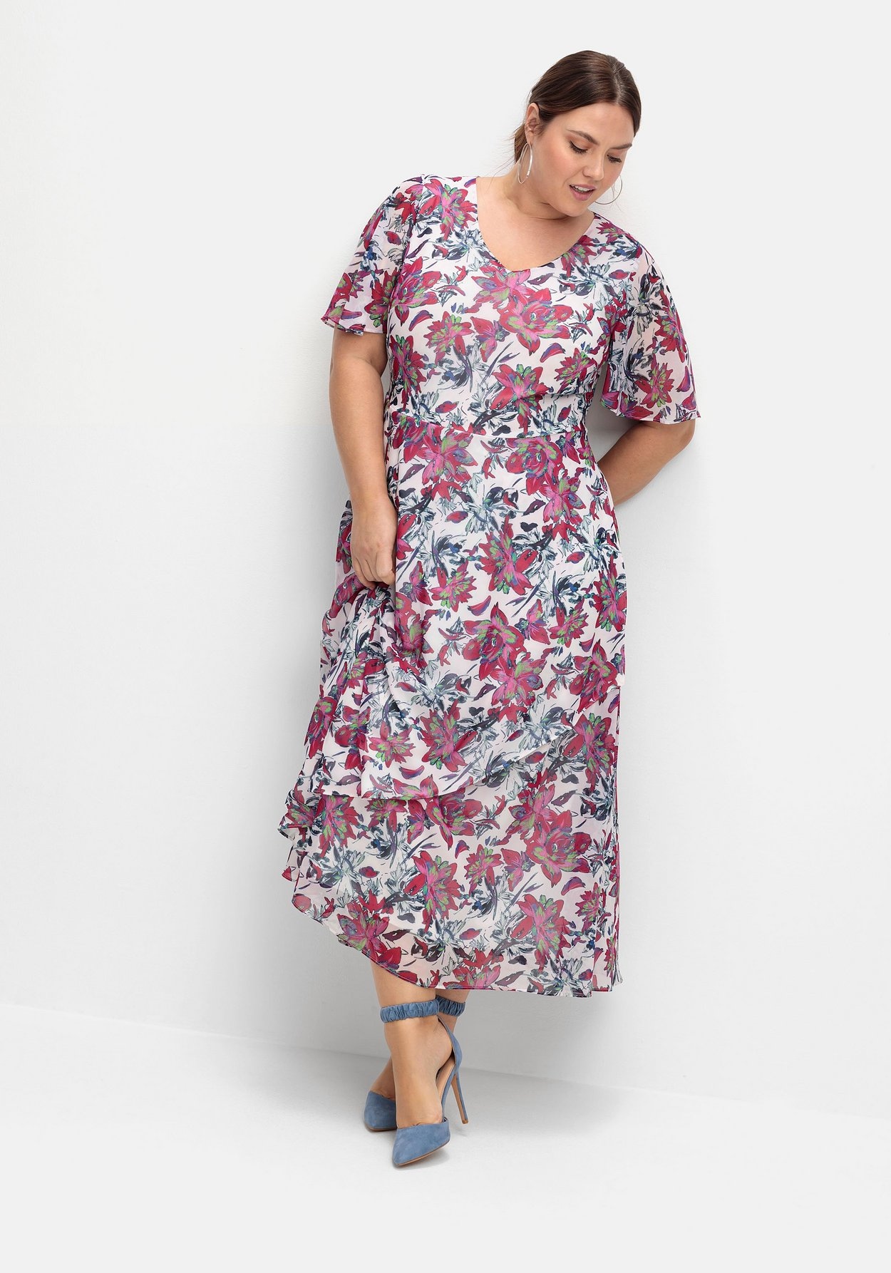 Sheego Abendkleid »Chiffonkleid mit Blumenprint, blickdicht gefüttert«