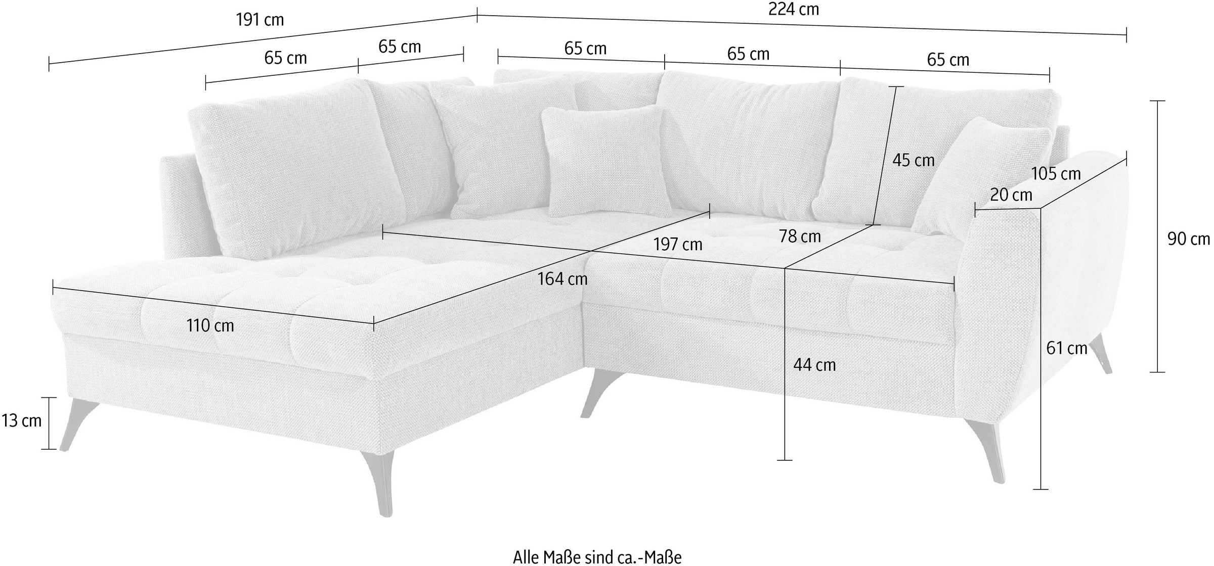 INOSIGN Ecksofa »Lörby L-Form«, Belastbarkeit bis 140kg pro Sitzplatz, auch mit Aqua clean-Bezug