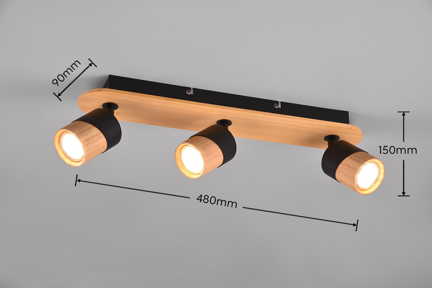TRIO Leuchten Deckenstrahler »ARUNI, Spot 3-flammig Wandspot Deckenspot exkl 3x GU10 max 10W«, 3 flammig, Leuchtmittel GU10 | Leuchtmittel wechselbar, Deckenstrahler mit Materialmix Holz / Metall für Küche Flur Wohnzimmer