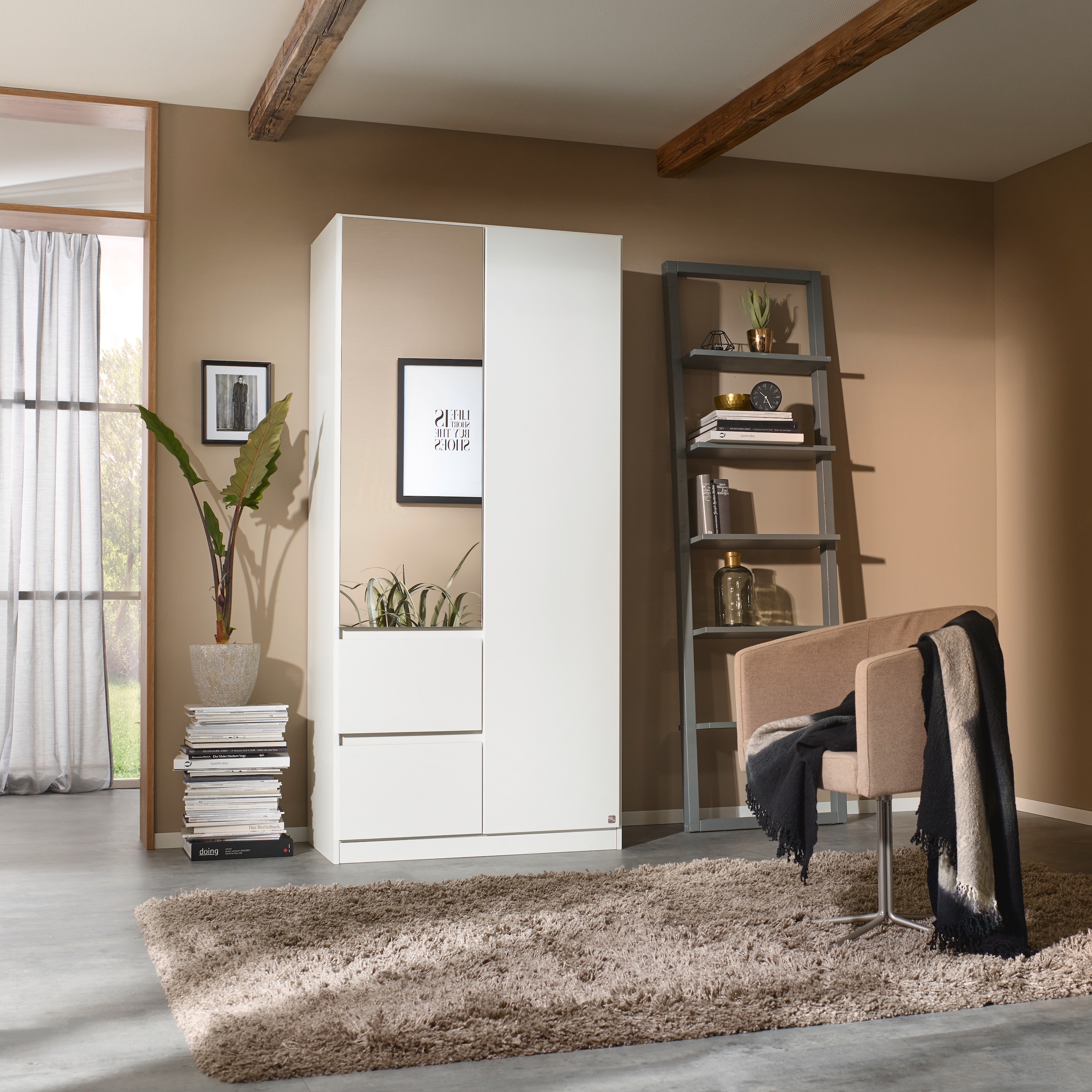 rauch Drehtürenschrank »Kleiderschrank Schrank Garderobe Wäscheschrank Ankleide NIDDA« Breiten 91/136/181 cm,  mit vollflächig aufgelegten Spiegel grifflose Front MADE IN GERMANY