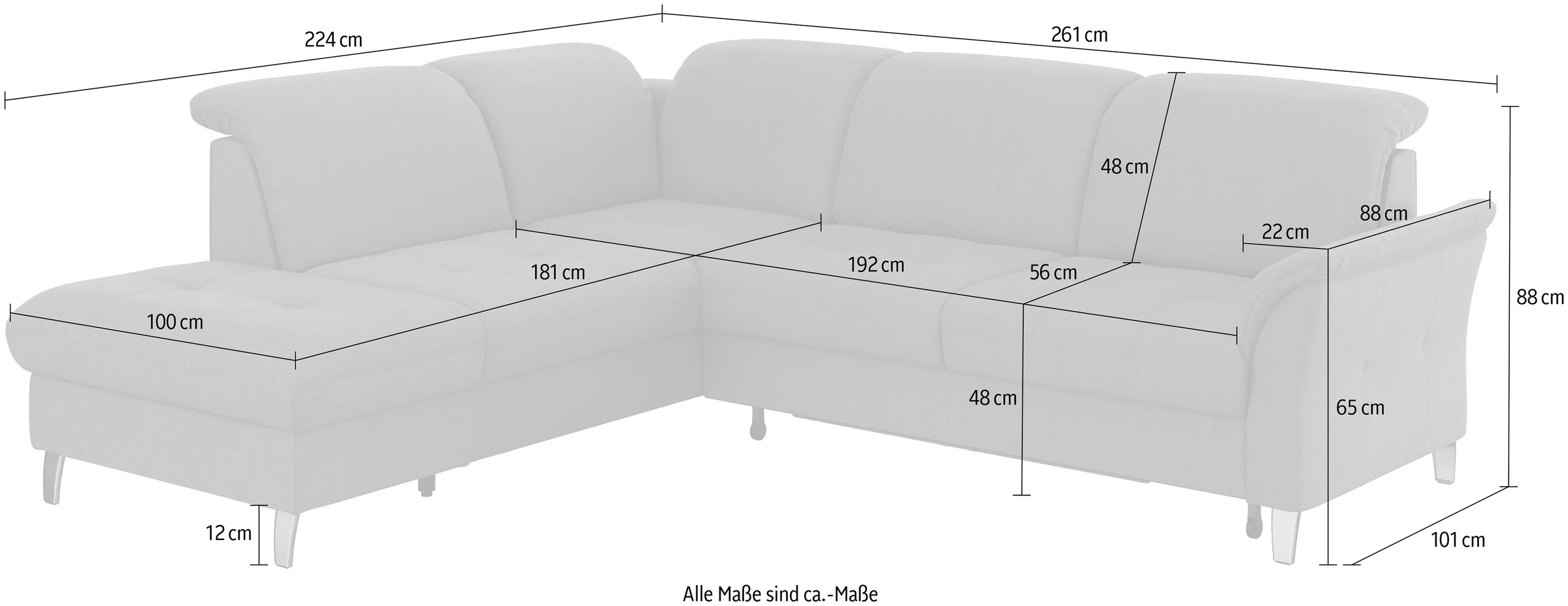 sit&more Ecksofa »Maggiore L-Form«, wahlweise mit Kopfteilverstellung, Bettfunktion und Stauraum